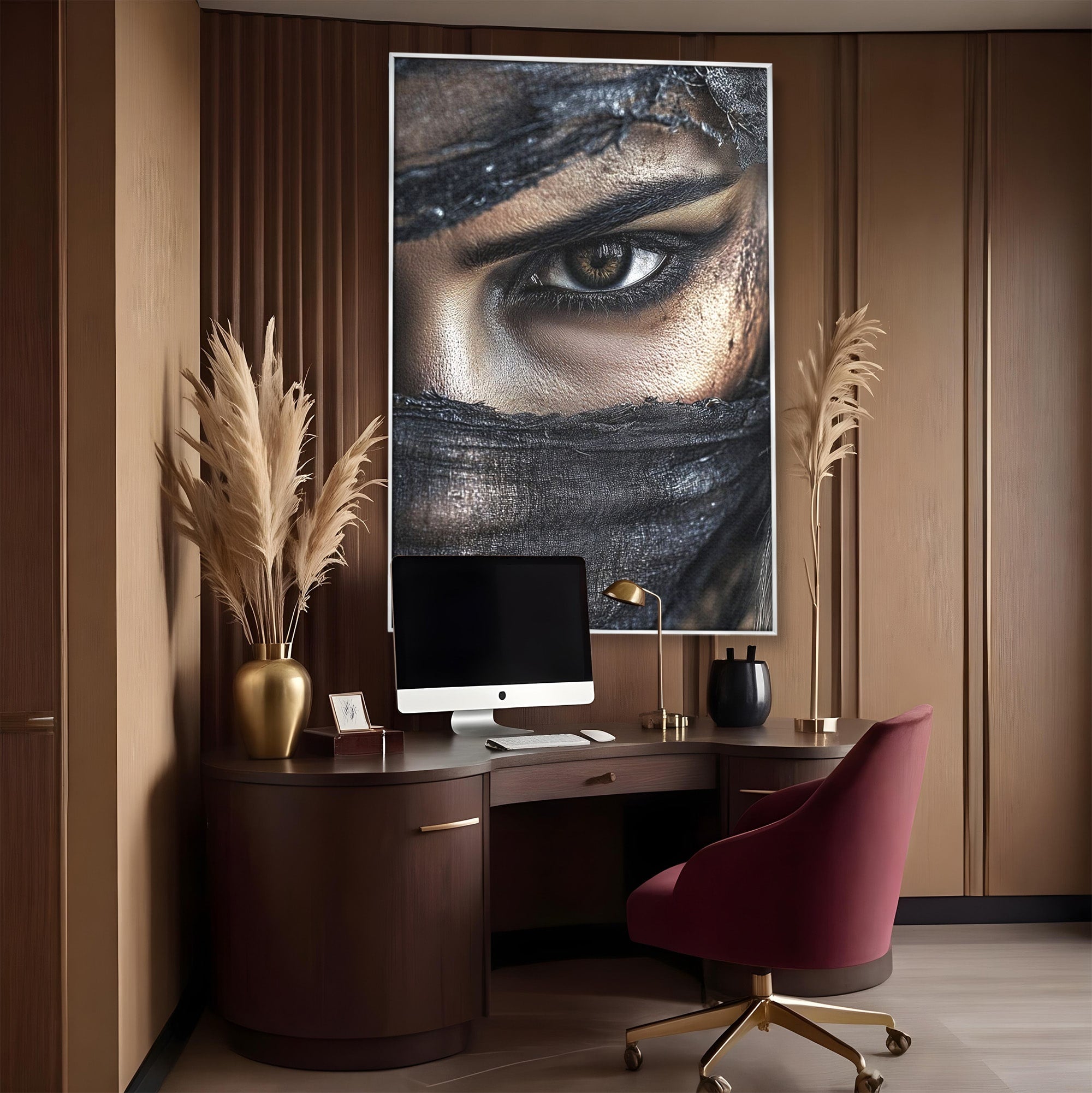 Tablou Canvas Premium LuxCanva® PI1352, Ochiul Enigmatic, Portret, Voal, Femeie, Ochi, Arta, Culori Vibrante, Living, Dormitor, Salon