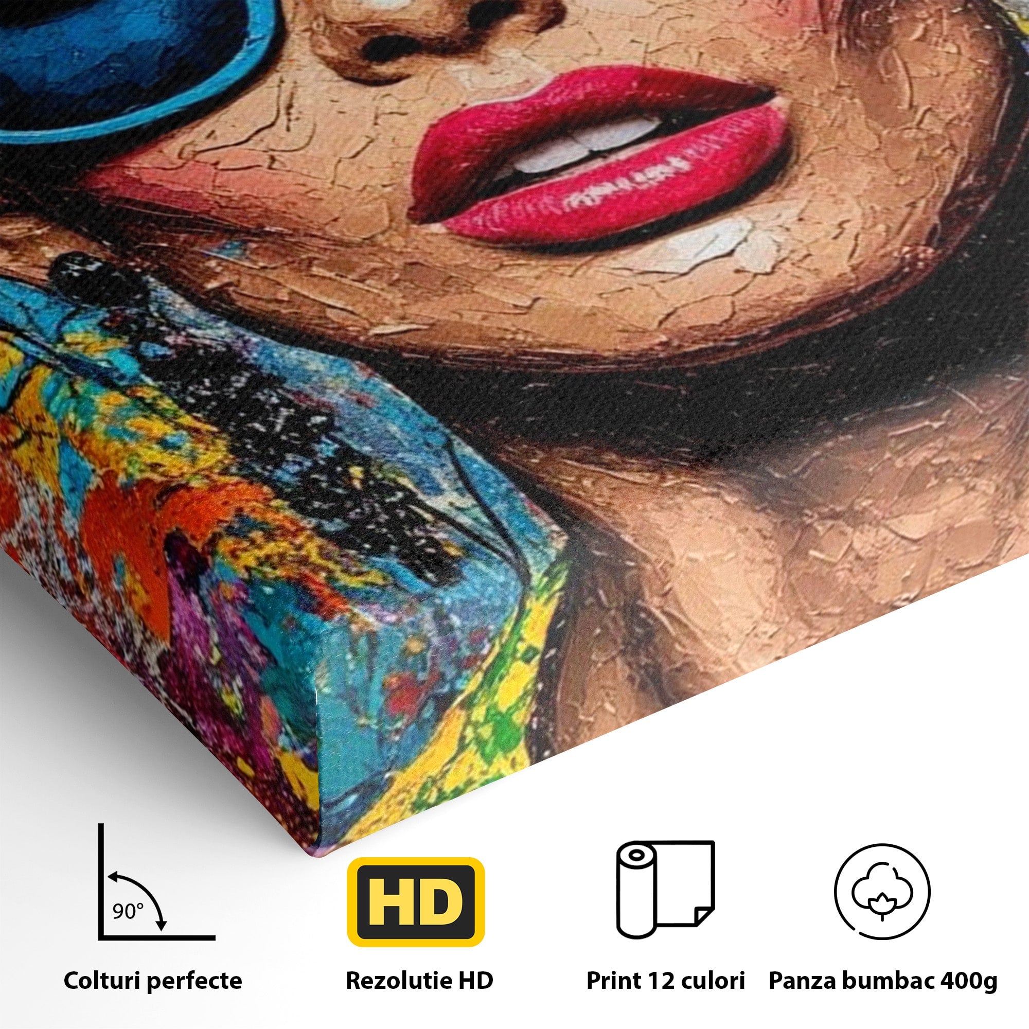 Tablou Canvas Premium LuxCanva® PI1354, Femeie Cu Ochelari, Portret, Lux, Moda, Modern, Culori Vibrante, Living, Dormitor, Salon