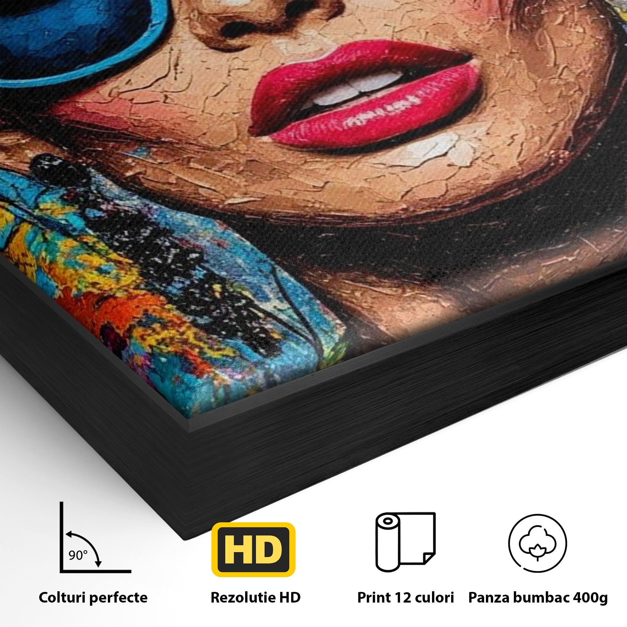 Tablou Canvas Premium LuxCanva® PI1354, Femeie Cu Ochelari, Portret, Lux, Moda, Modern, Culori Vibrante, Living, Dormitor, Salon