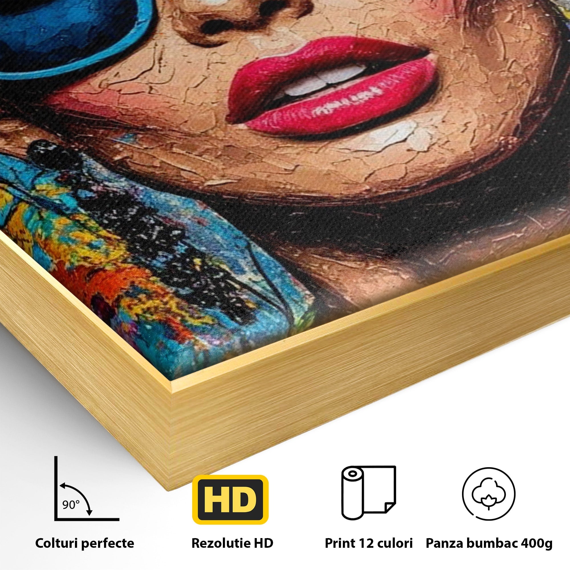 Tablou Canvas Premium LuxCanva® PI1354, Femeie Cu Ochelari, Portret, Lux, Moda, Modern, Culori Vibrante, Living, Dormitor, Salon