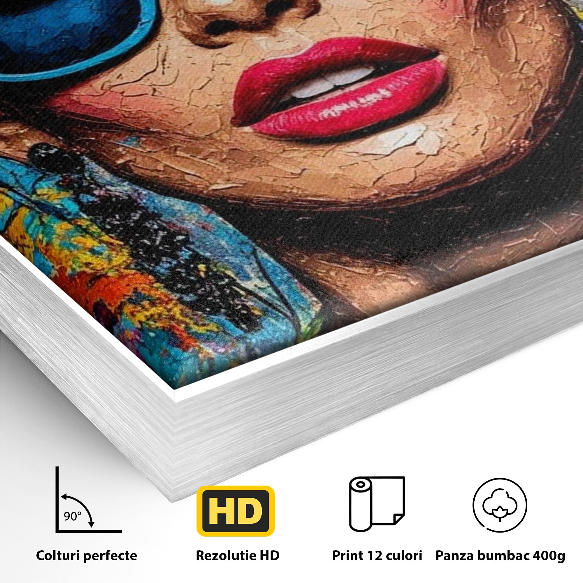 Tablou Canvas Premium LuxCanva® PI1354, Femeie Cu Ochelari, Portret, Lux, Moda, Modern, Culori Vibrante, Living, Dormitor, Salon