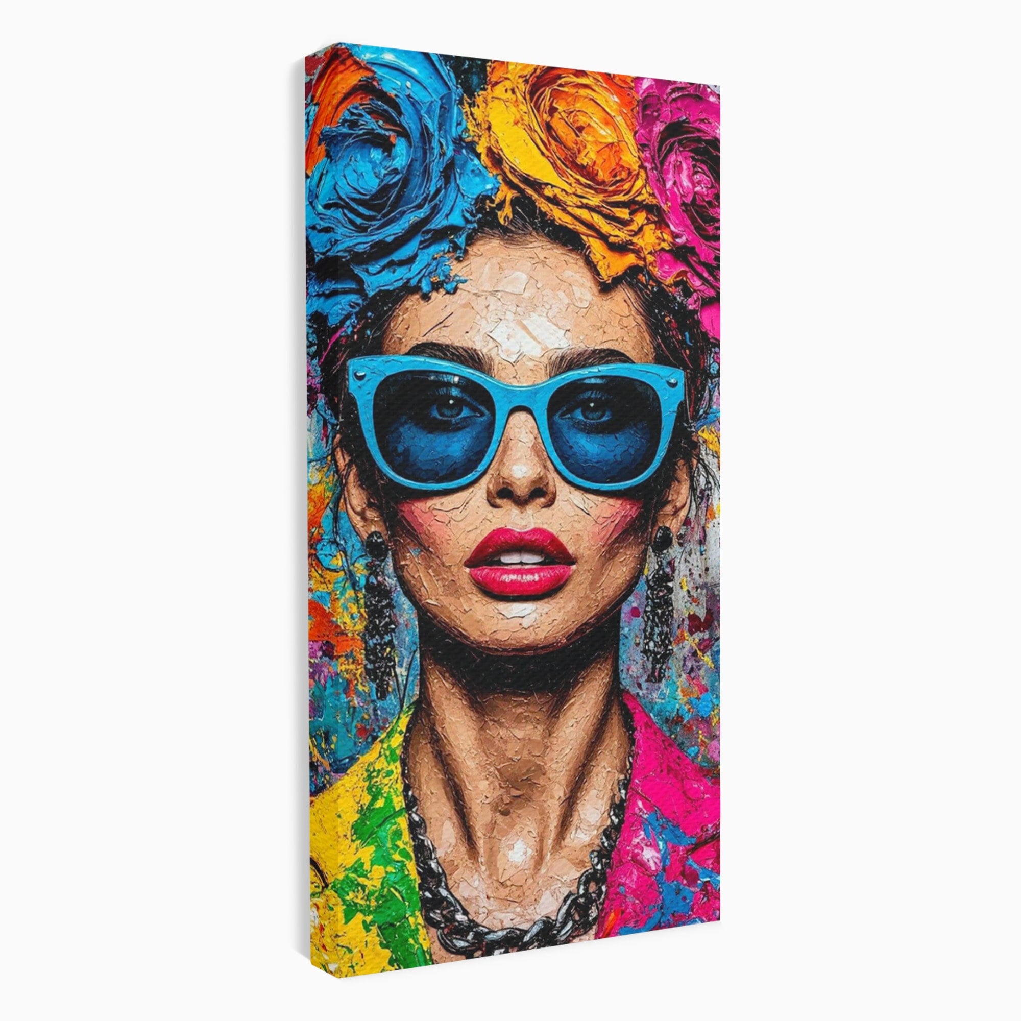 Tablou Canvas Premium LuxCanva® PI1354, Femeie Cu Ochelari, Portret, Lux, Moda, Modern, Culori Vibrante, Living, Dormitor, Salon