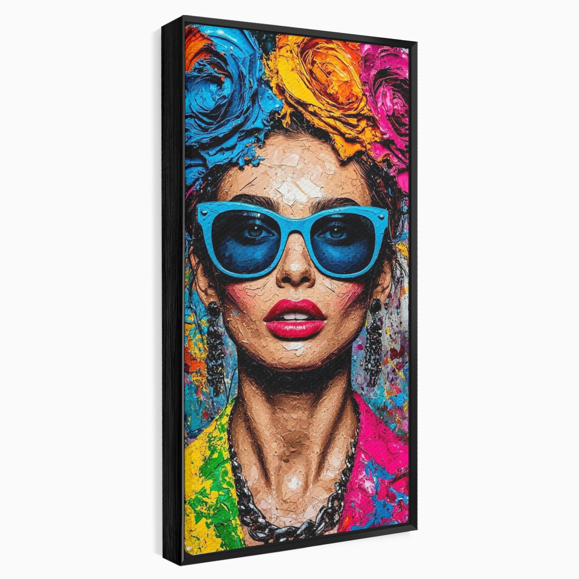 Tablou Canvas Premium LuxCanva® PI1354, Femeie Cu Ochelari, Portret, Lux, Moda, Modern, Culori Vibrante, Living, Dormitor, Salon