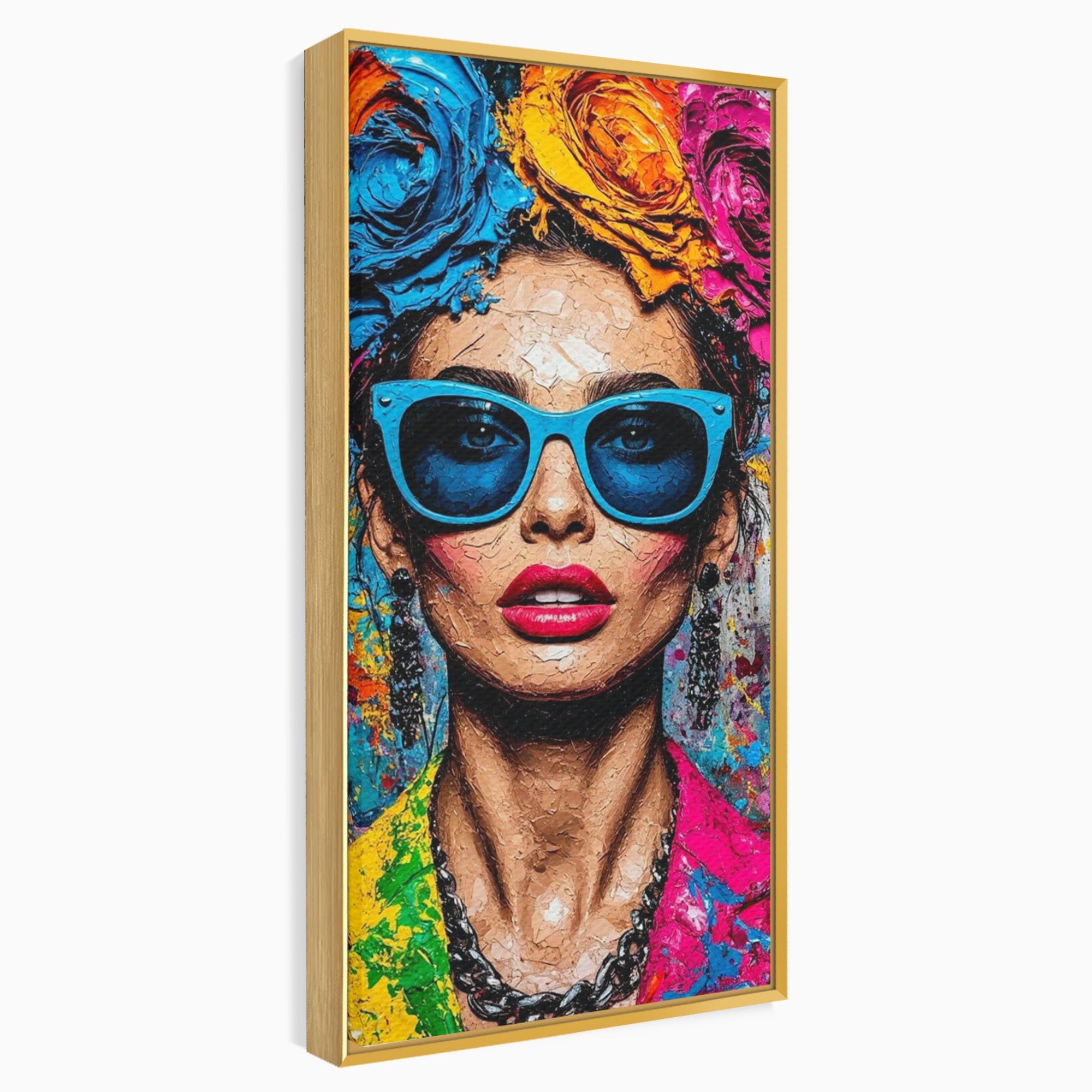 Tablou Canvas Premium LuxCanva® PI1354, Femeie Cu Ochelari, Portret, Lux, Moda, Modern, Culori Vibrante, Living, Dormitor, Salon