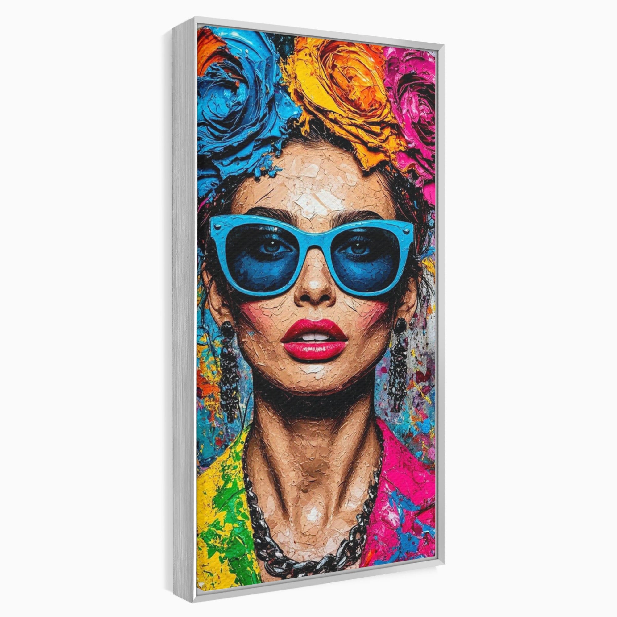 Tablou Canvas Premium LuxCanva® PI1354, Femeie Cu Ochelari, Portret, Lux, Moda, Modern, Culori Vibrante, Living, Dormitor, Salon