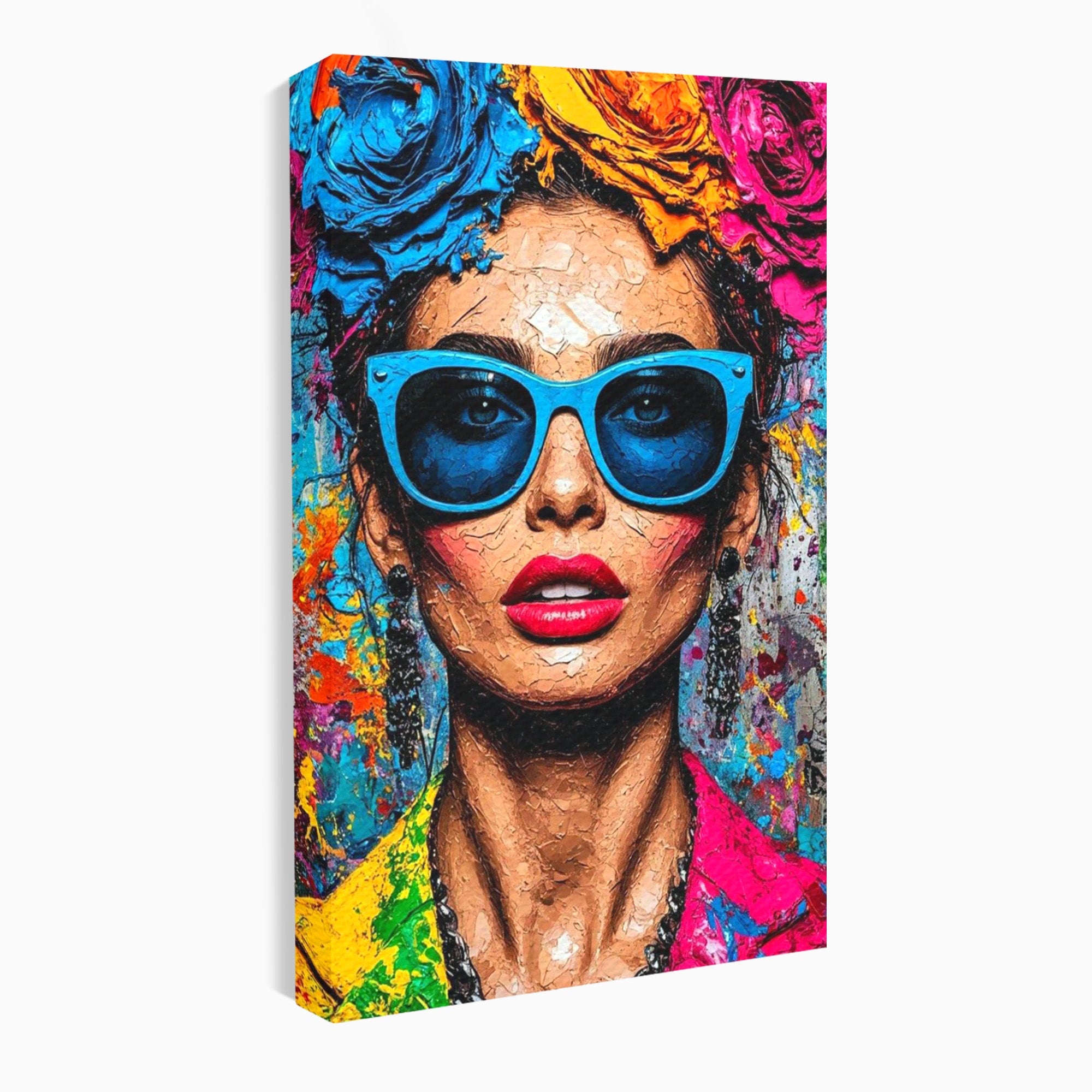 Tablou Canvas Premium LuxCanva® PI1354, Femeie Cu Ochelari, Portret, Lux, Moda, Modern, Culori Vibrante, Living, Dormitor, Salon