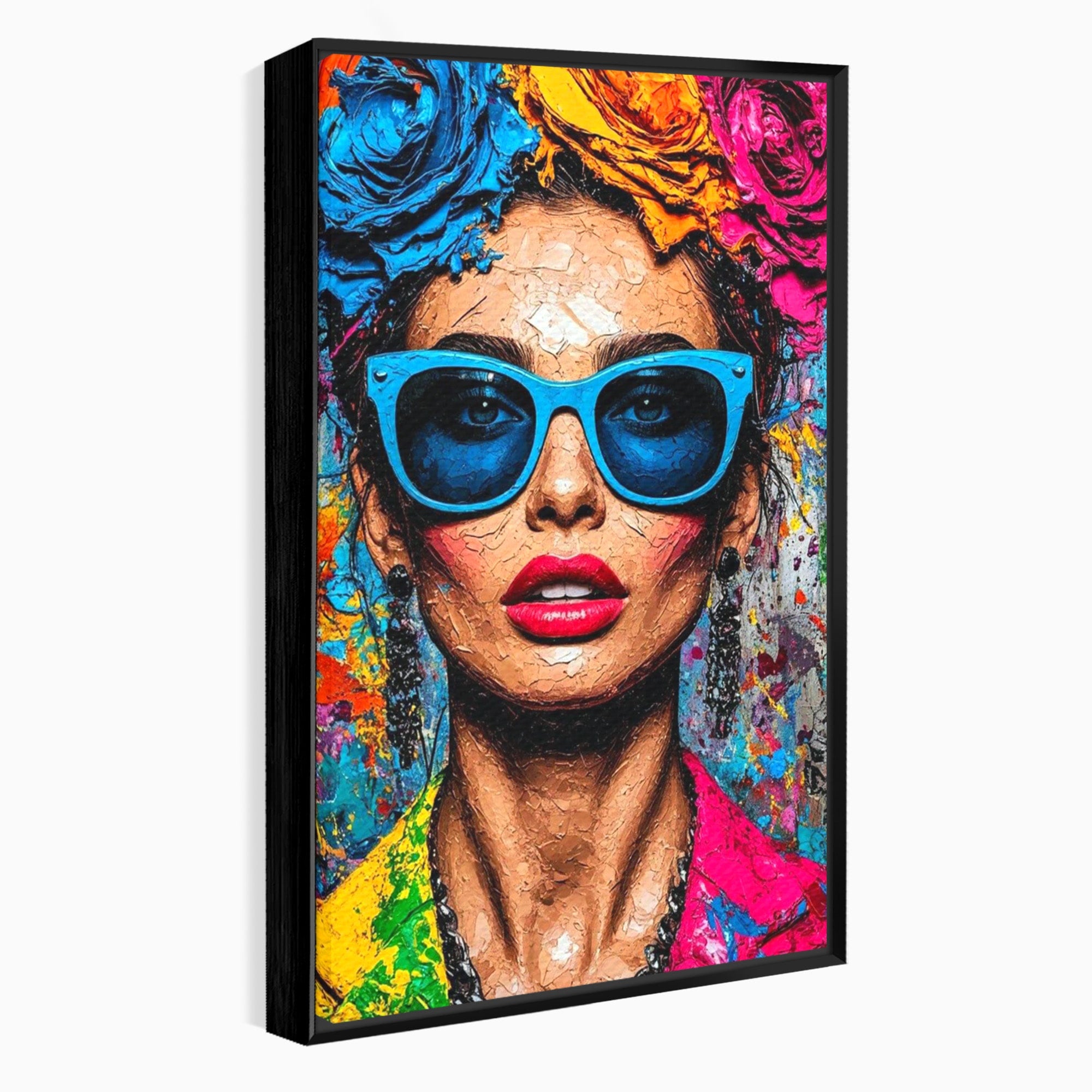Tablou Canvas Premium LuxCanva® PI1354, Femeie Cu Ochelari, Portret, Lux, Moda, Modern, Culori Vibrante, Living, Dormitor, Salon