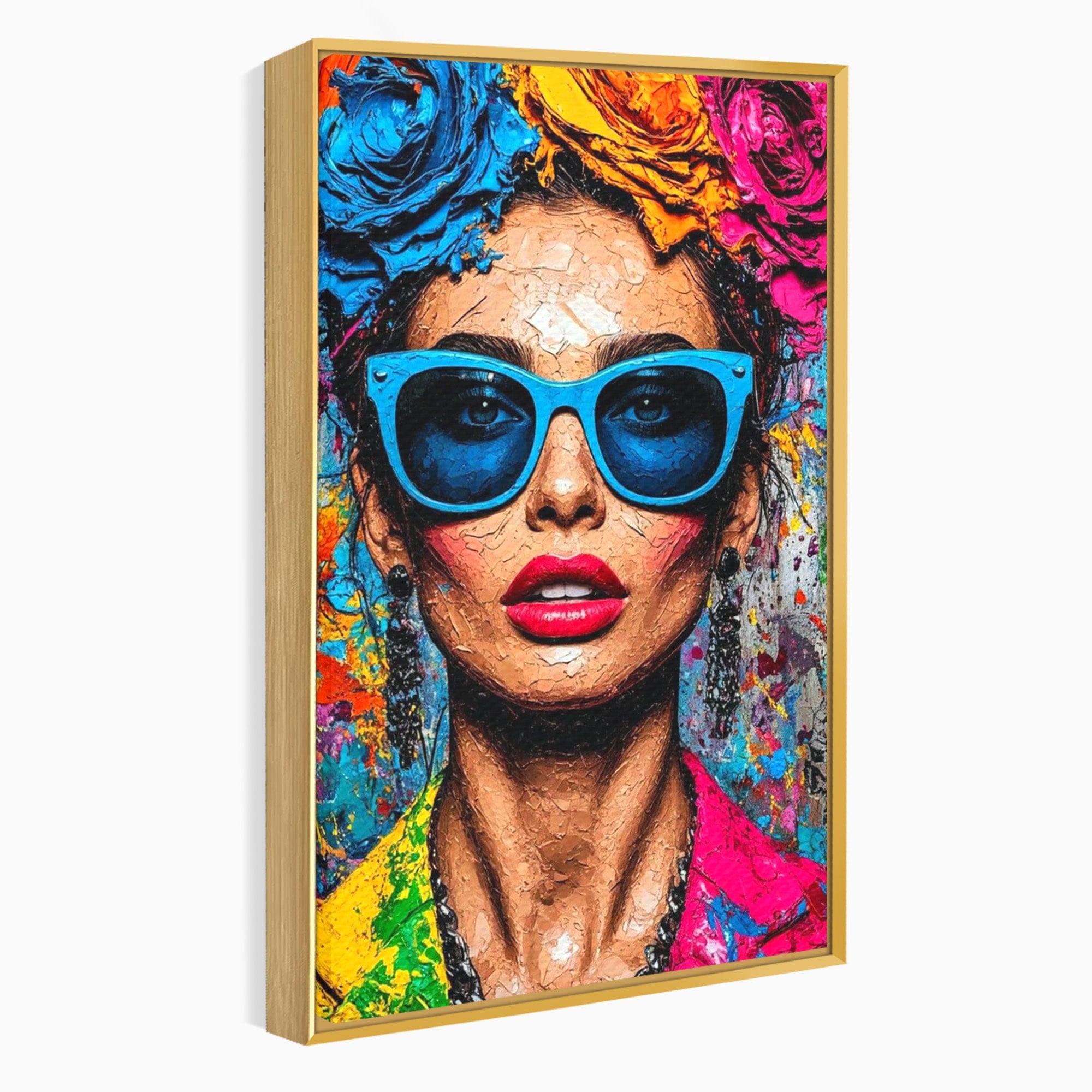Tablou Canvas Premium LuxCanva® PI1354, Femeie Cu Ochelari, Portret, Lux, Moda, Modern, Culori Vibrante, Living, Dormitor, Salon
