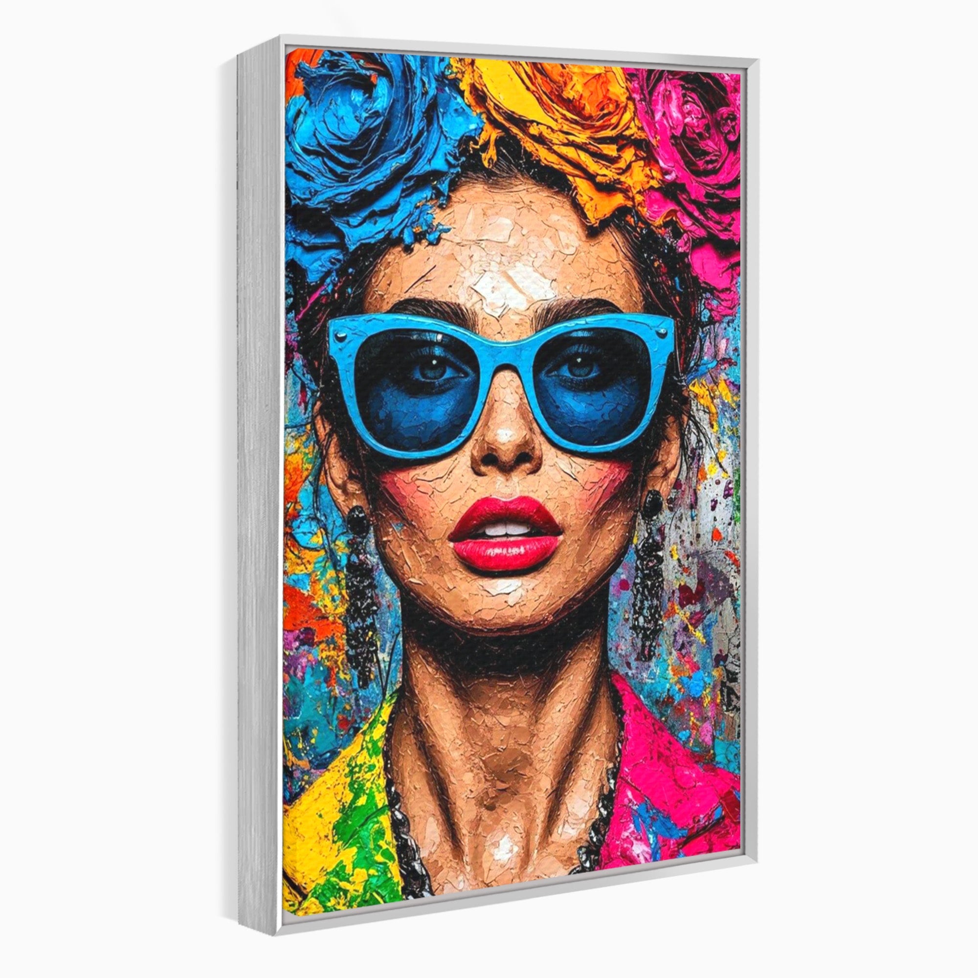 Tablou Canvas Premium LuxCanva® PI1354, Femeie Cu Ochelari, Portret, Lux, Moda, Modern, Culori Vibrante, Living, Dormitor, Salon