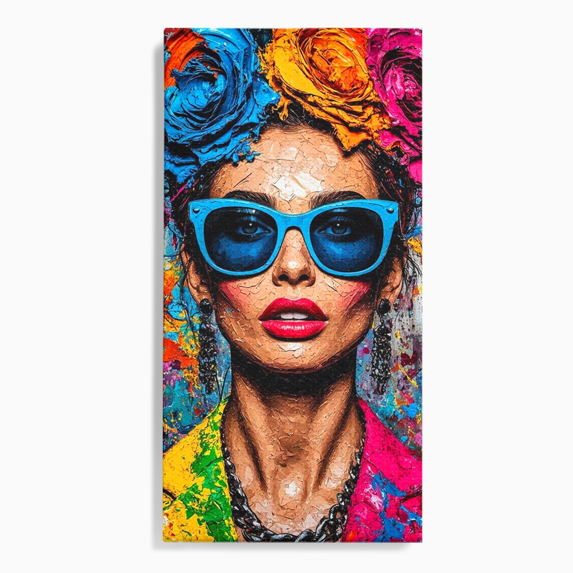 Tablou Canvas Premium LuxCanva® PI1354, Femeie Cu Ochelari, Portret, Lux, Moda, Modern, Culori Vibrante, Living, Dormitor, Salon
