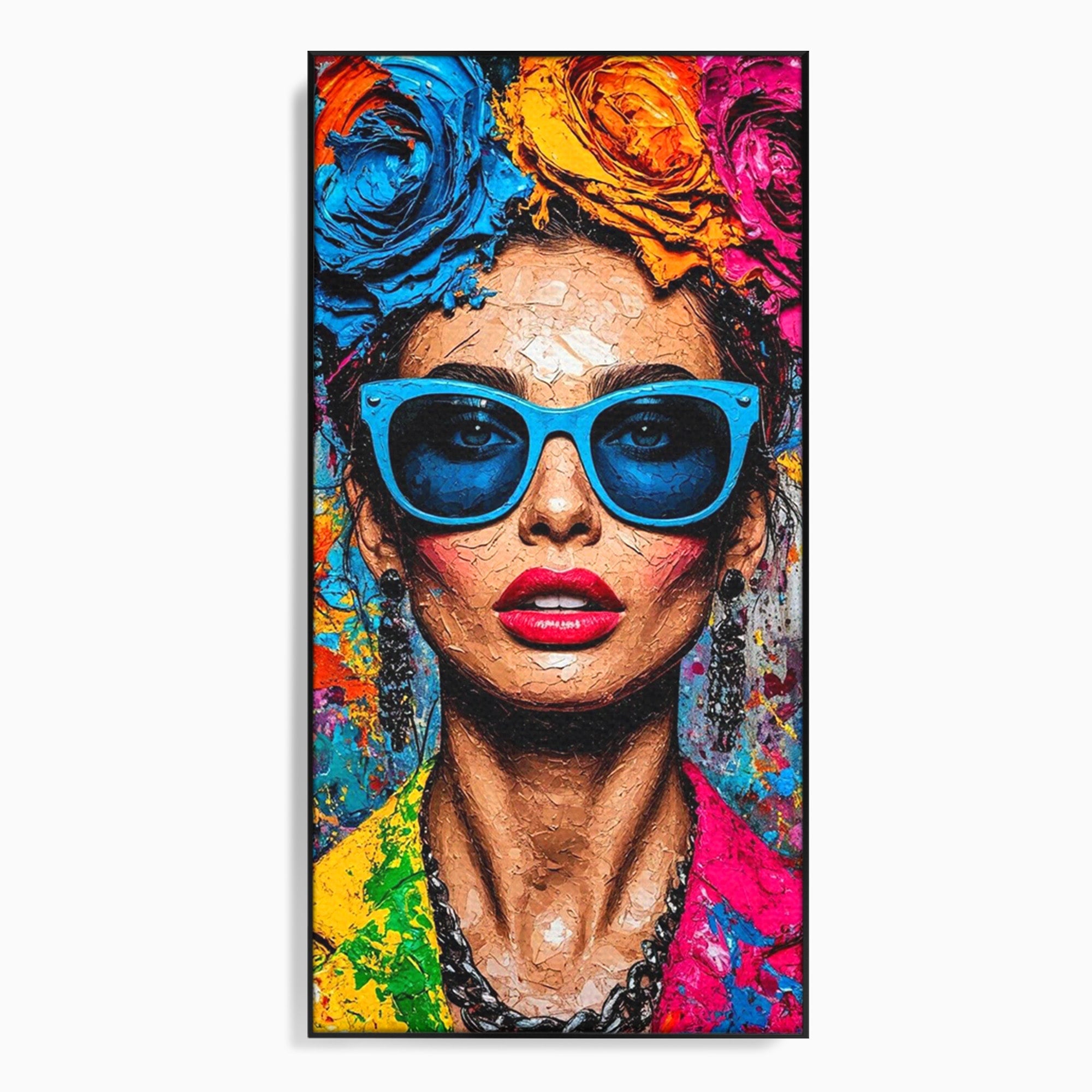 Tablou Canvas Premium LuxCanva® PI1354, Femeie Cu Ochelari, Portret, Lux, Moda, Modern, Culori Vibrante, Living, Dormitor, Salon