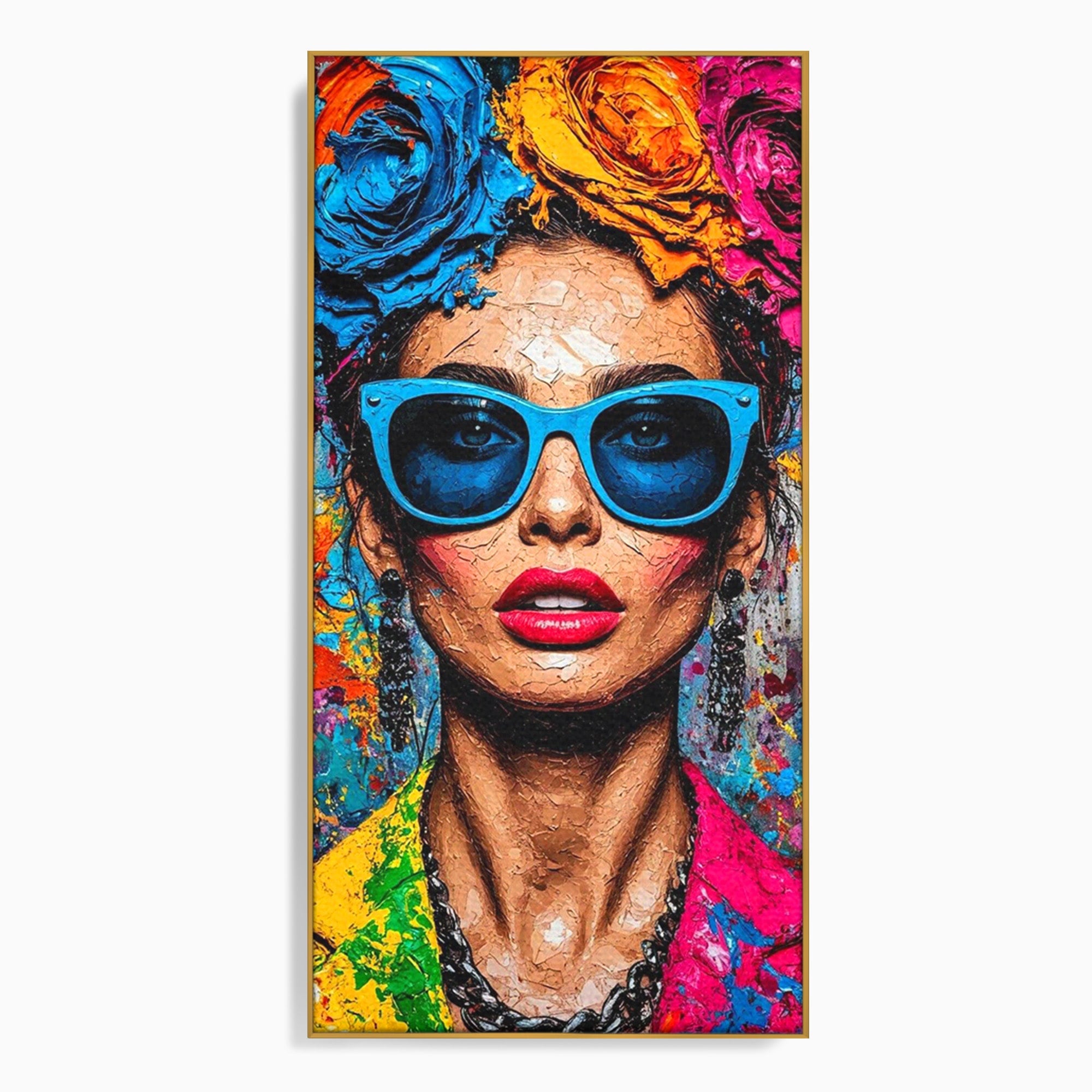 Tablou Canvas Premium LuxCanva® PI1354, Femeie Cu Ochelari, Portret, Lux, Moda, Modern, Culori Vibrante, Living, Dormitor, Salon