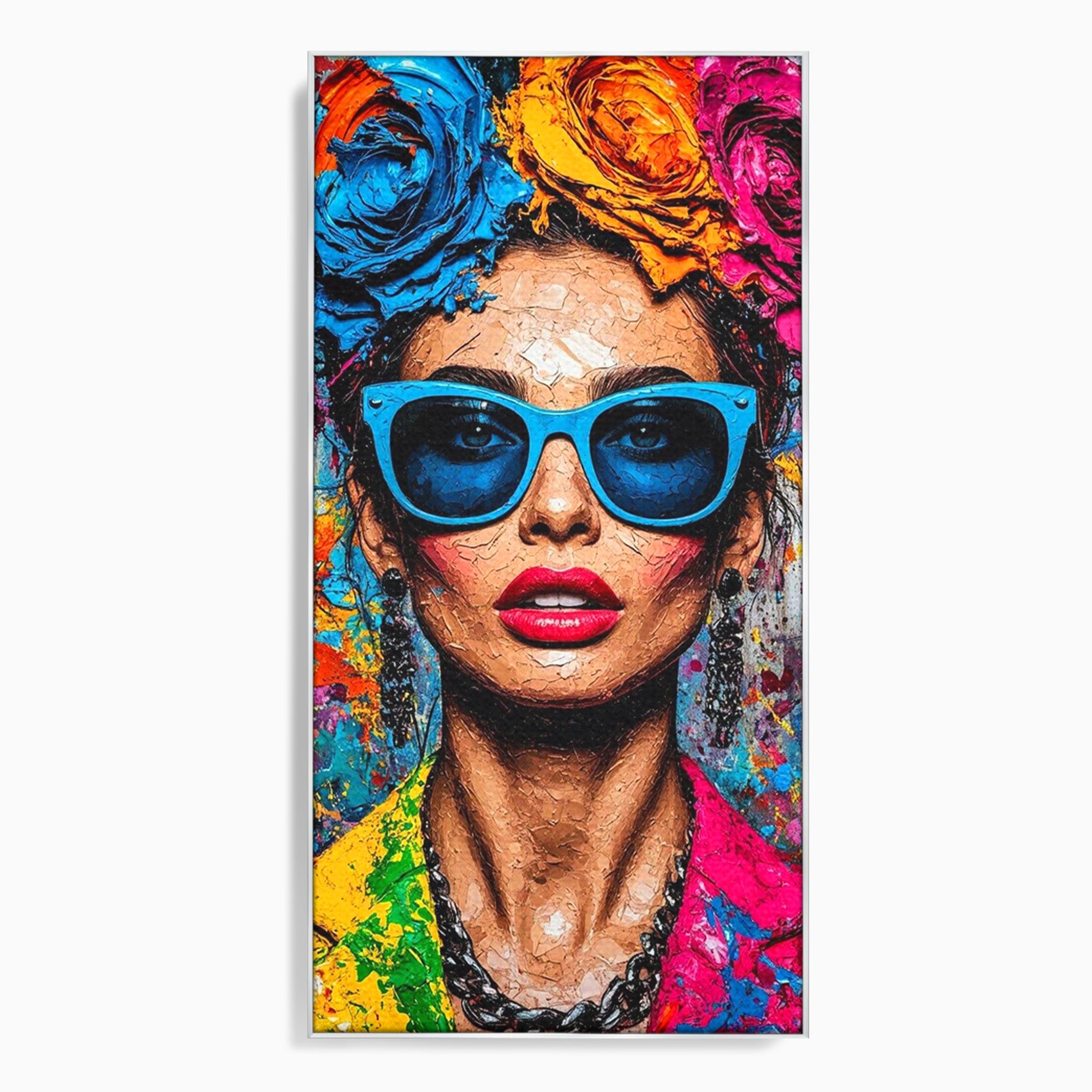 Tablou Canvas Premium LuxCanva® PI1354, Femeie Cu Ochelari, Portret, Lux, Moda, Modern, Culori Vibrante, Living, Dormitor, Salon