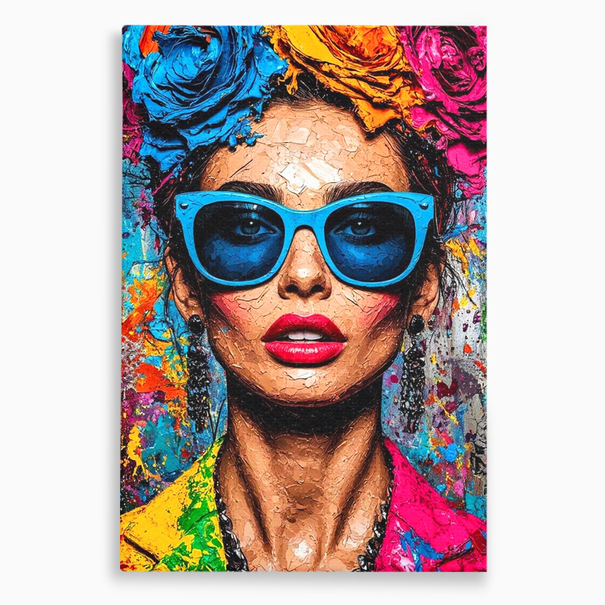 Tablou Canvas Premium LuxCanva® PI1354, Femeie Cu Ochelari, Portret, Lux, Moda, Modern, Culori Vibrante, Living, Dormitor, Salon