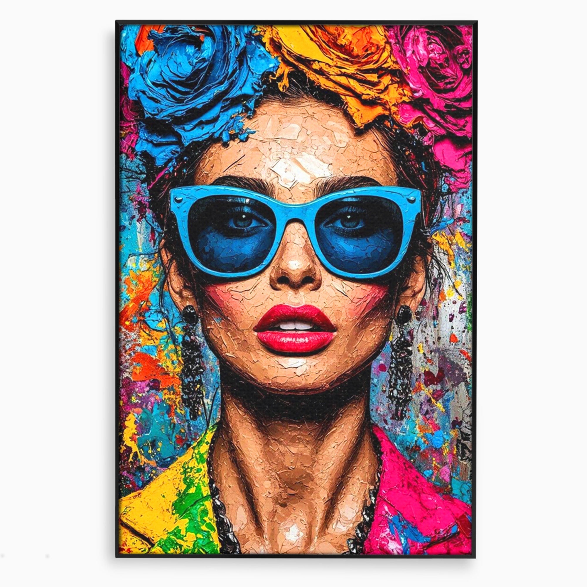 Tablou Canvas Premium LuxCanva® PI1354, Femeie Cu Ochelari, Portret, Lux, Moda, Modern, Culori Vibrante, Living, Dormitor, Salon