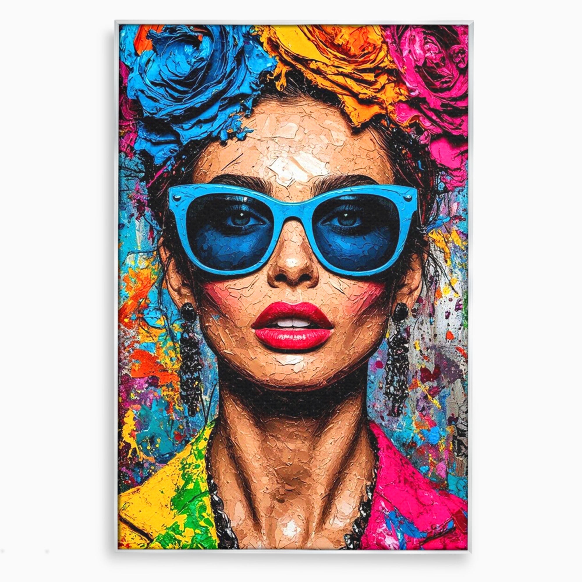 Tablou Canvas Premium LuxCanva® PI1354, Femeie Cu Ochelari, Portret, Lux, Moda, Modern, Culori Vibrante, Living, Dormitor, Salon