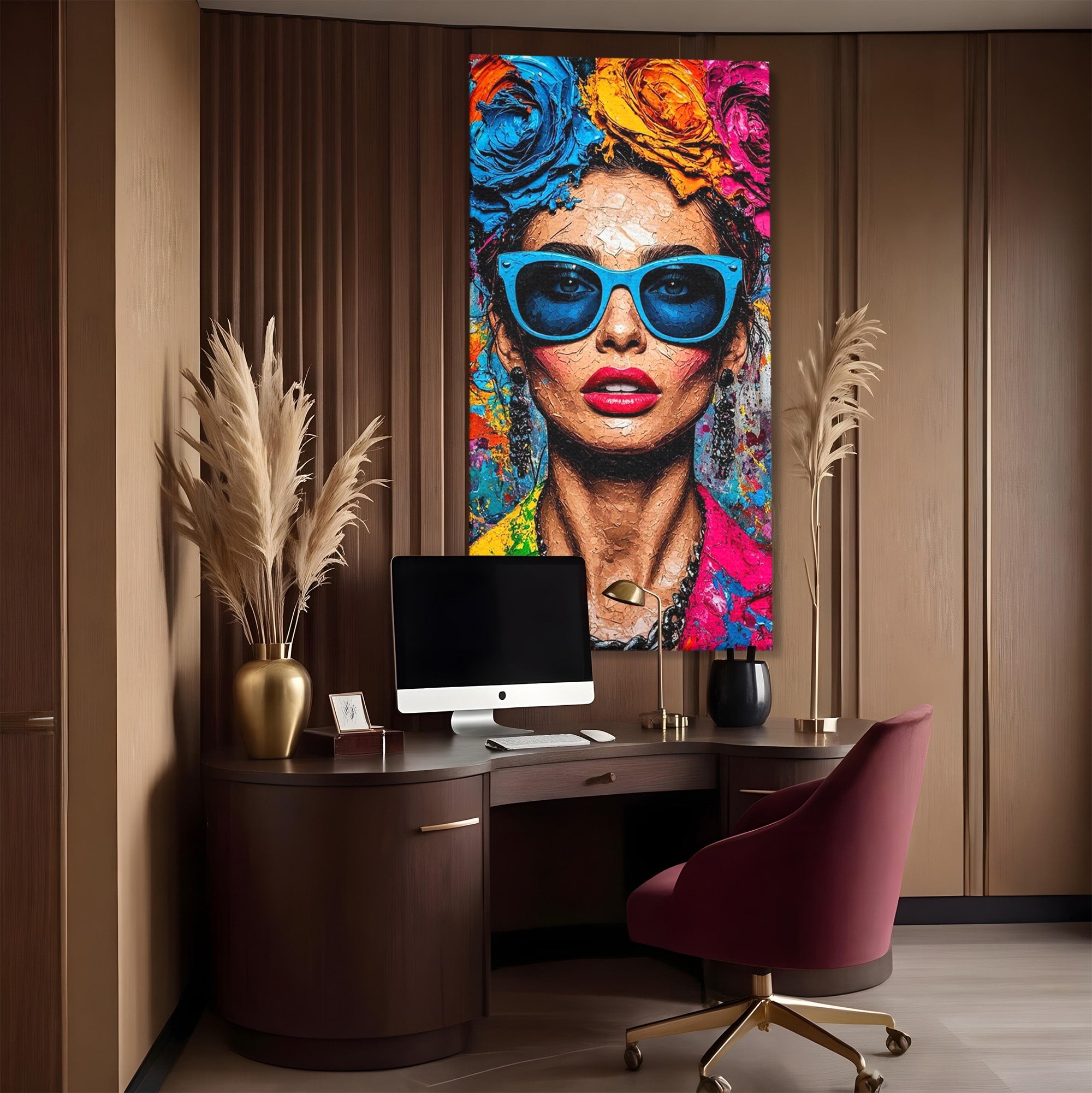 Tablou Canvas Premium LuxCanva® PI1354, Femeie Cu Ochelari, Portret, Lux, Moda, Modern, Culori Vibrante, Living, Dormitor, Salon