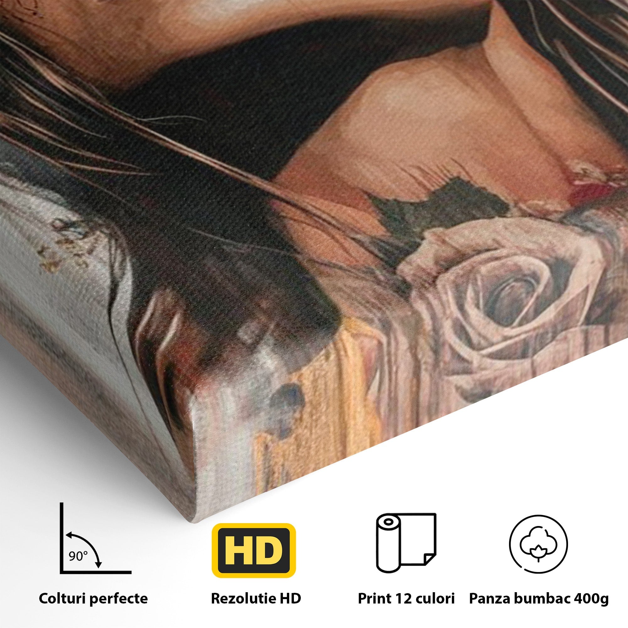 Tablou Canvas Premium LuxCanva® PI1355, Muza Boema, Floare, Feminitate, Coroana, Arta, Culori Vibrante, Living, Dormitor, Salon