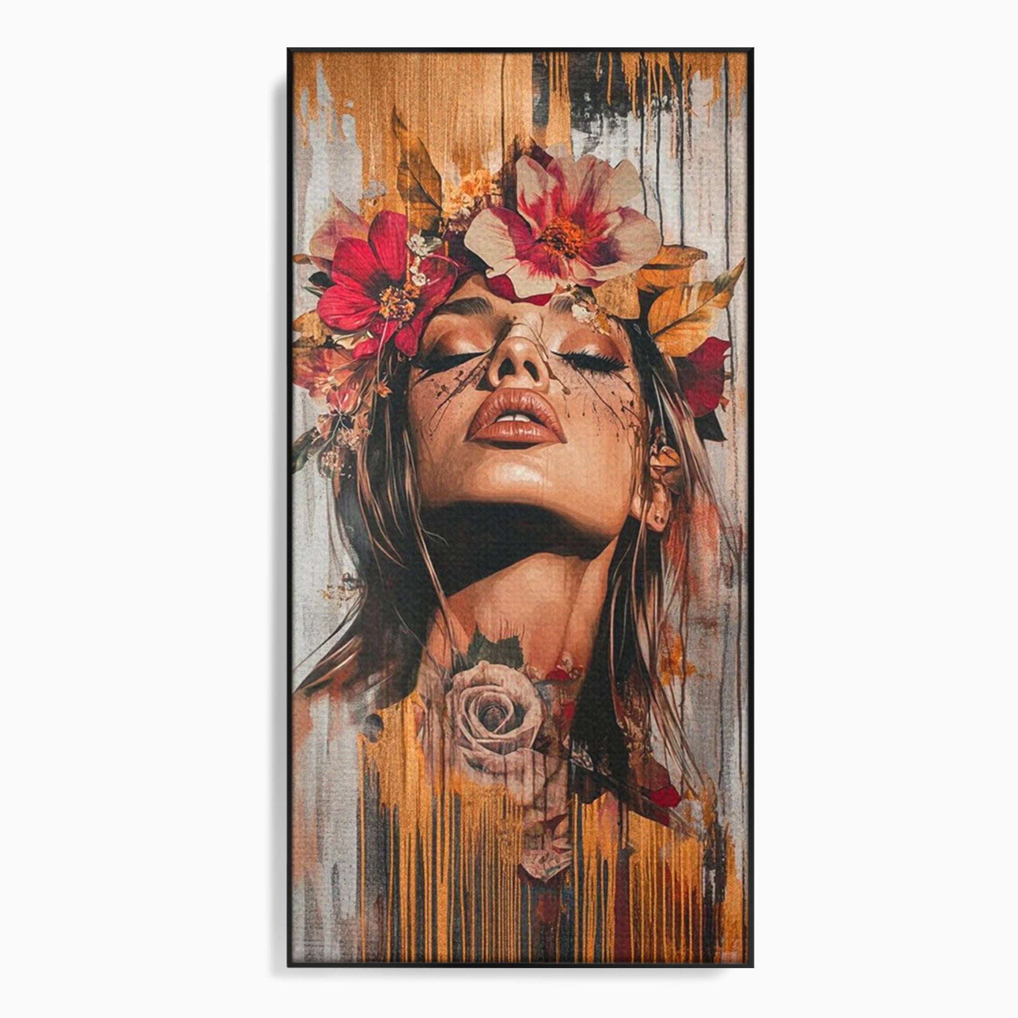 Tablou Canvas Premium LuxCanva® PI1355, Muza Boema, Floare, Feminitate, Coroana, Arta, Culori Vibrante, Living, Dormitor, Salon