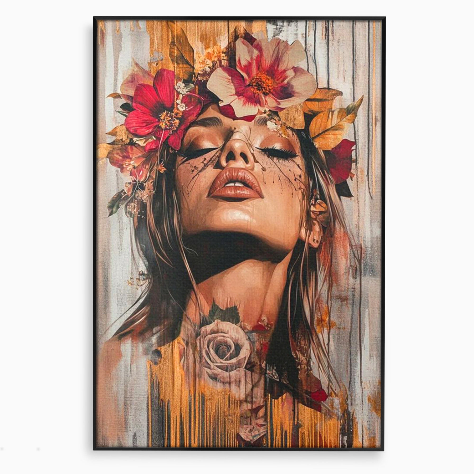 Tablou Canvas Premium LuxCanva® PI1355, Muza Boema, Floare, Feminitate, Coroana, Arta, Culori Vibrante, Living, Dormitor, Salon