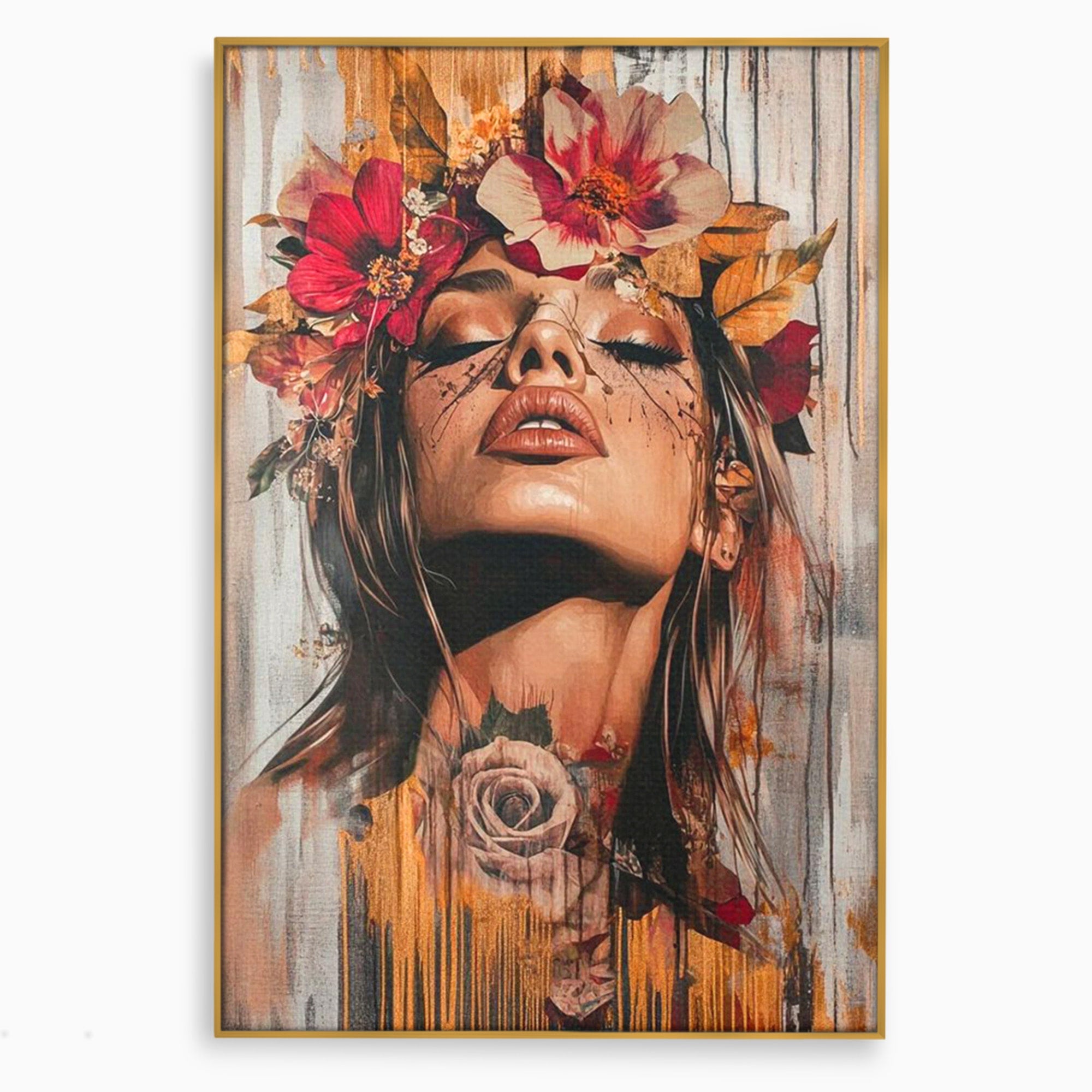 Tablou Canvas Premium LuxCanva® PI1355, Muza Boema, Floare, Feminitate, Coroana, Arta, Culori Vibrante, Living, Dormitor, Salon