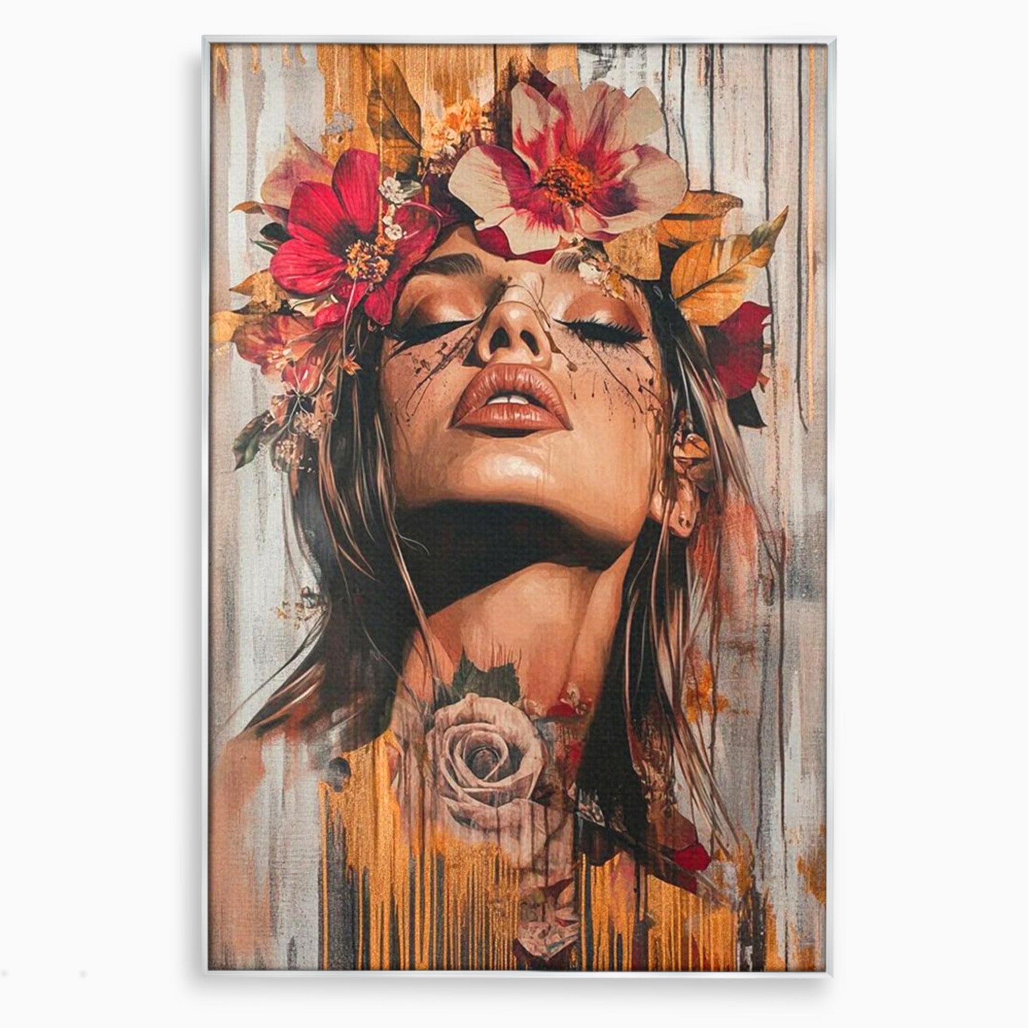 Tablou Canvas Premium LuxCanva® PI1355, Muza Boema, Floare, Feminitate, Coroana, Arta, Culori Vibrante, Living, Dormitor, Salon