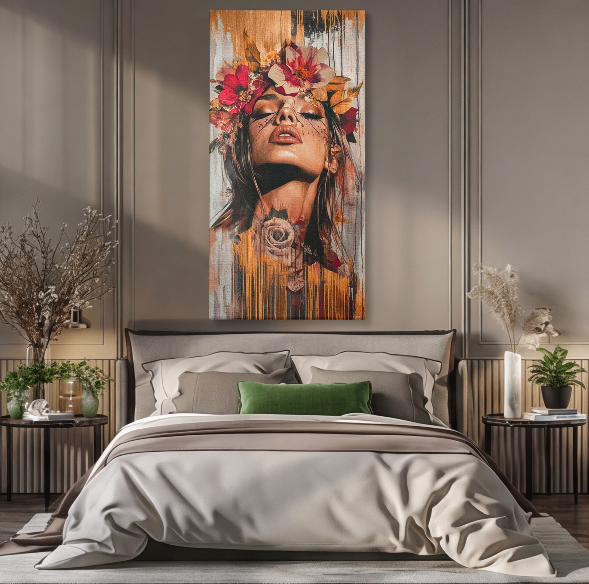 Tablou Canvas Premium LuxCanva® PI1355, Muza Boema, Floare, Feminitate, Coroana, Arta, Culori Vibrante, Living, Dormitor, Salon