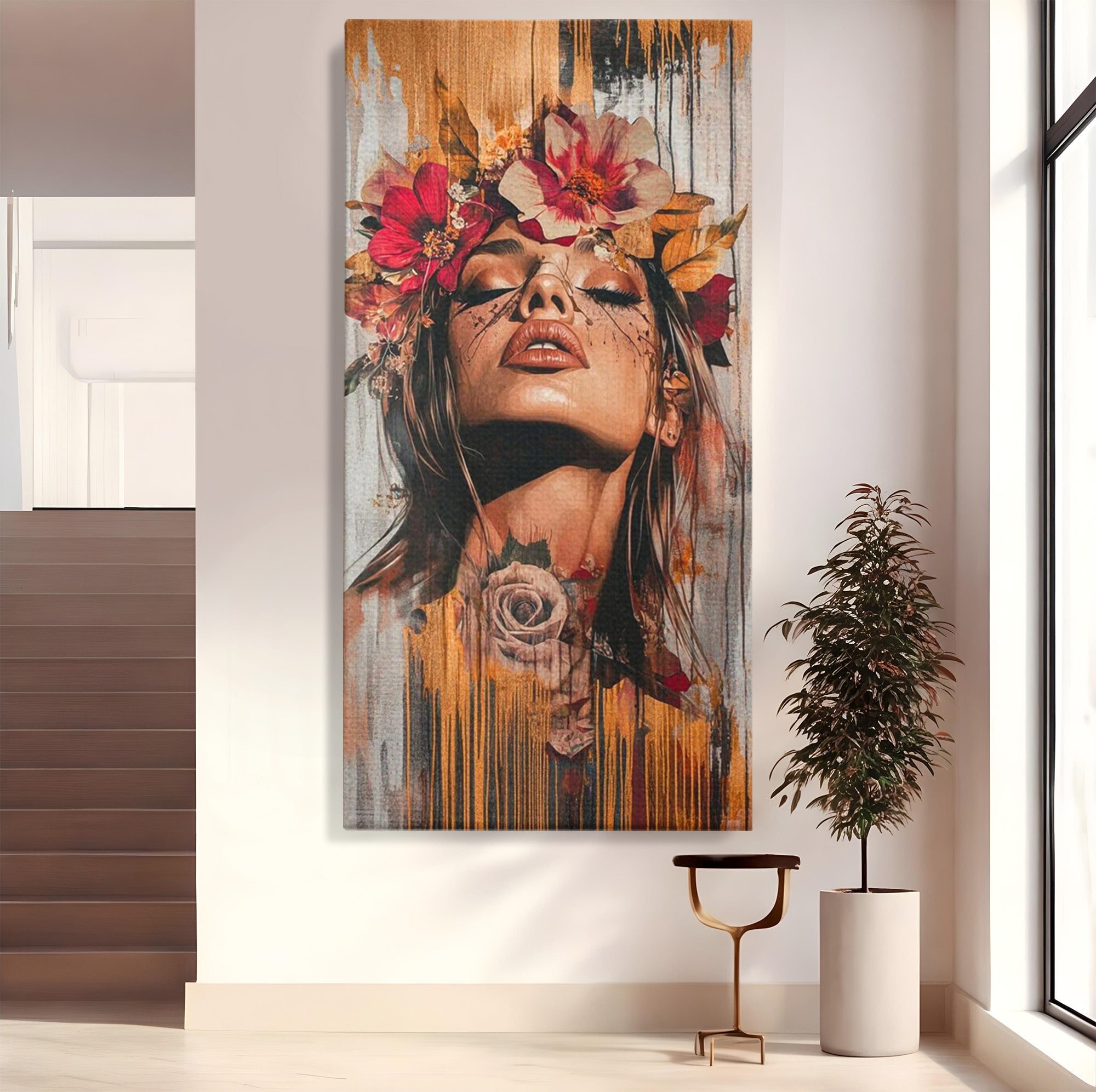 Tablou Canvas Premium LuxCanva® PI1355, Muza Boema, Floare, Feminitate, Coroana, Arta, Culori Vibrante, Living, Dormitor, Salon