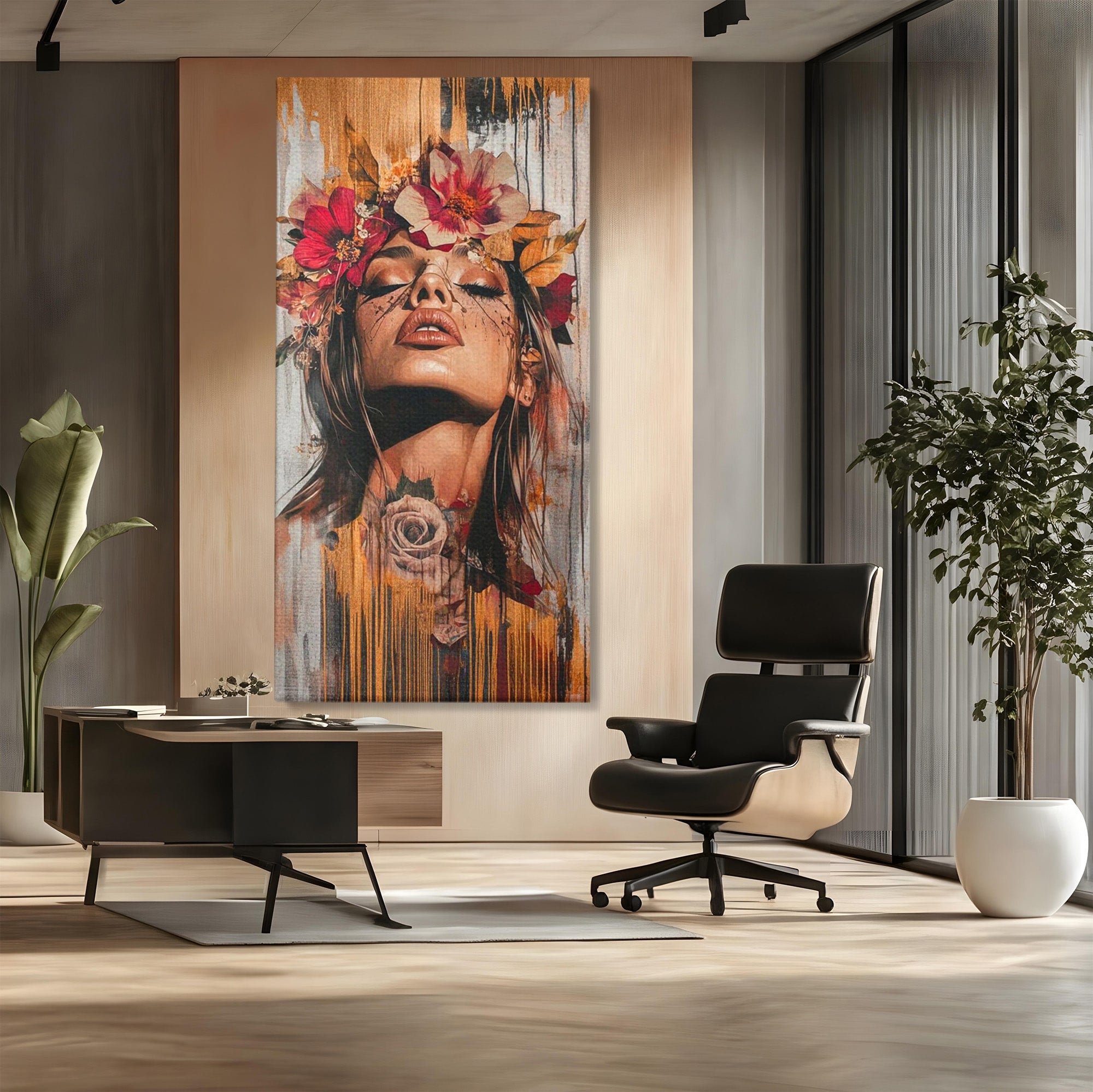 Tablou Canvas Premium LuxCanva® PI1355, Muza Boema, Floare, Feminitate, Coroana, Arta, Culori Vibrante, Living, Dormitor, Salon