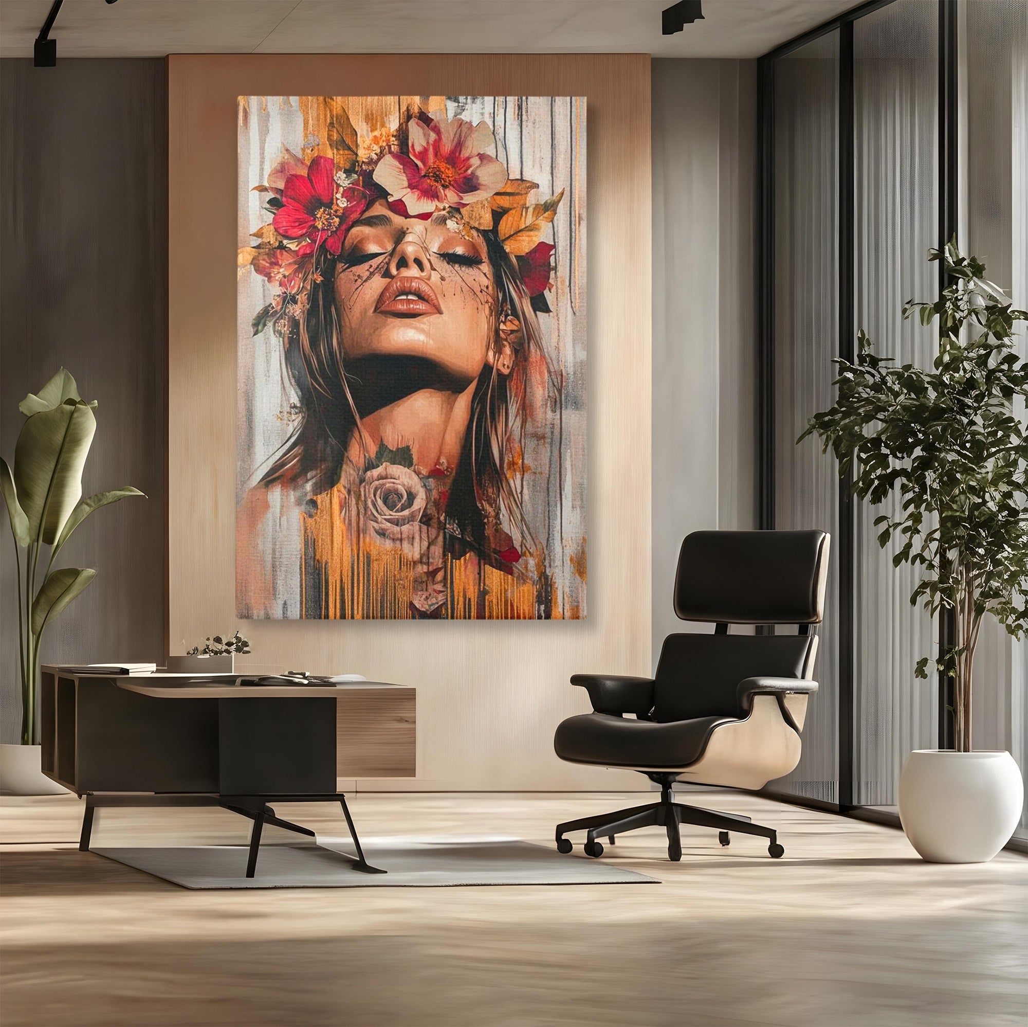 Tablou Canvas Premium LuxCanva® PI1355, Muza Boema, Floare, Feminitate, Coroana, Arta, Culori Vibrante, Living, Dormitor, Salon