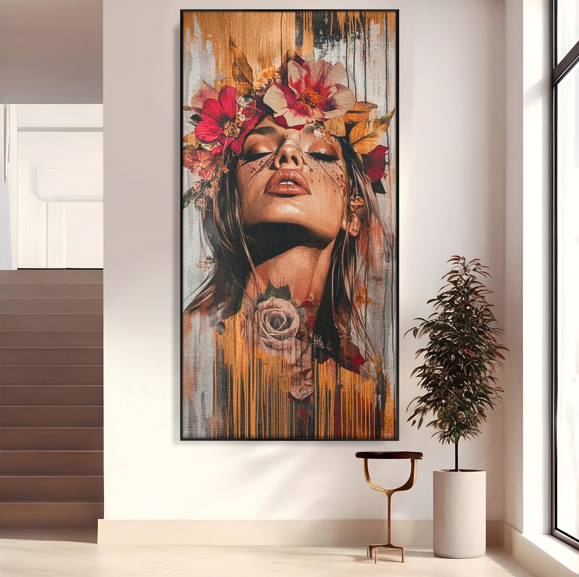 Tablou Canvas Premium LuxCanva® PI1355, Muza Boema, Floare, Feminitate, Coroana, Arta, Culori Vibrante, Living, Dormitor, Salon