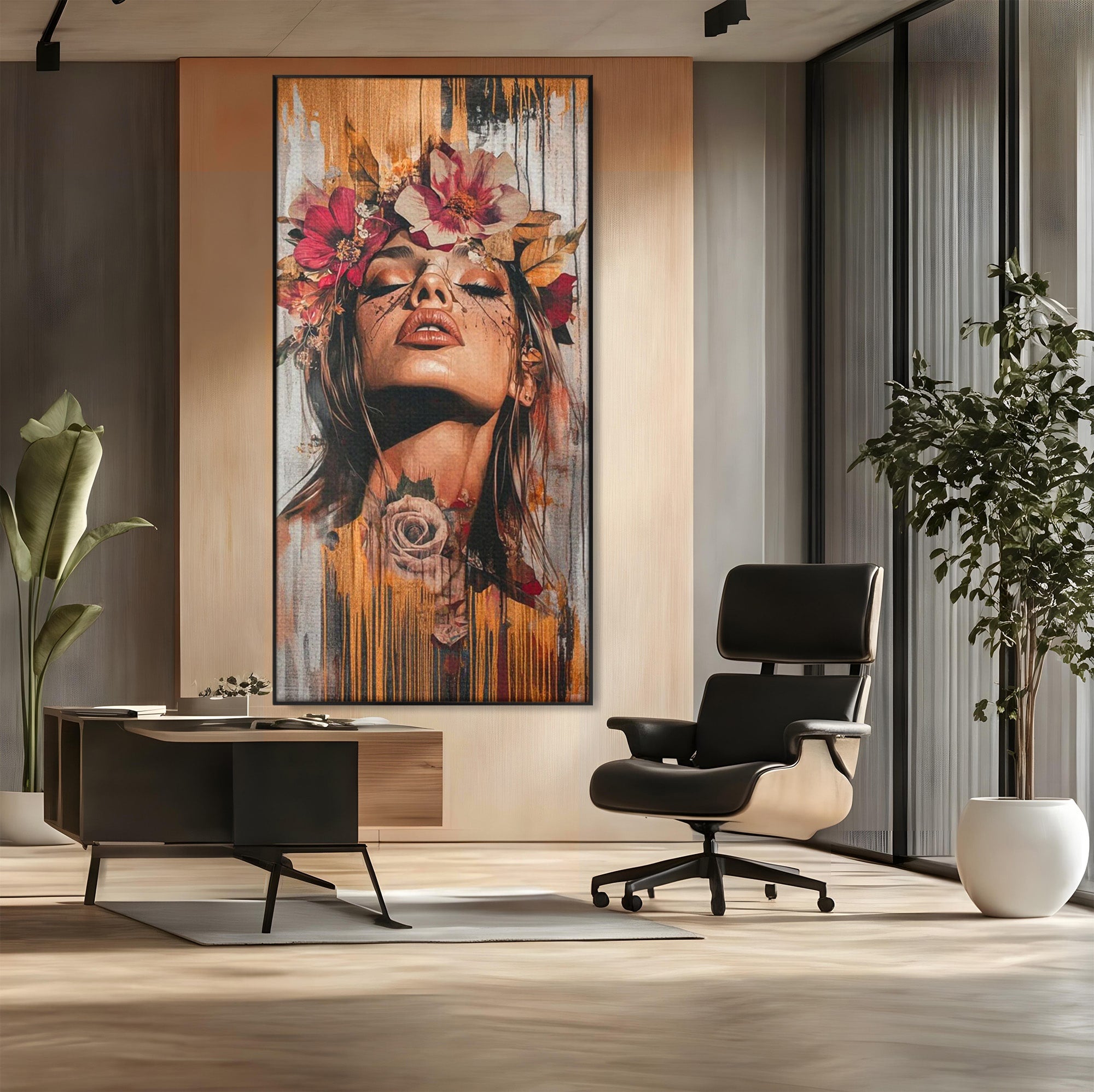 Tablou Canvas Premium LuxCanva® PI1355, Muza Boema, Floare, Feminitate, Coroana, Arta, Culori Vibrante, Living, Dormitor, Salon