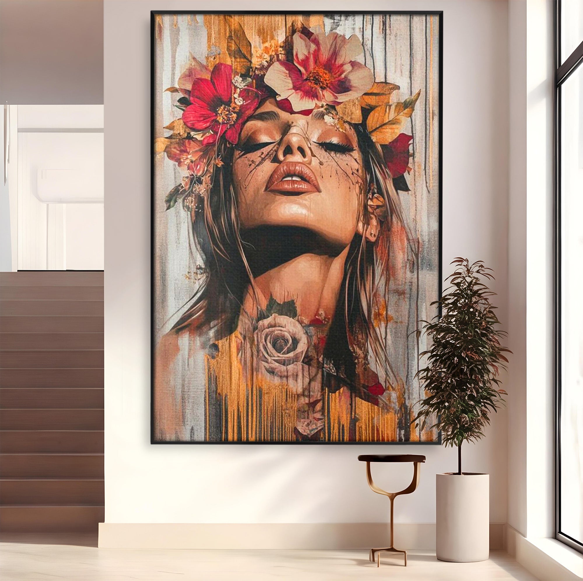 Tablou Canvas Premium LuxCanva® PI1355, Muza Boema, Floare, Feminitate, Coroana, Arta, Culori Vibrante, Living, Dormitor, Salon