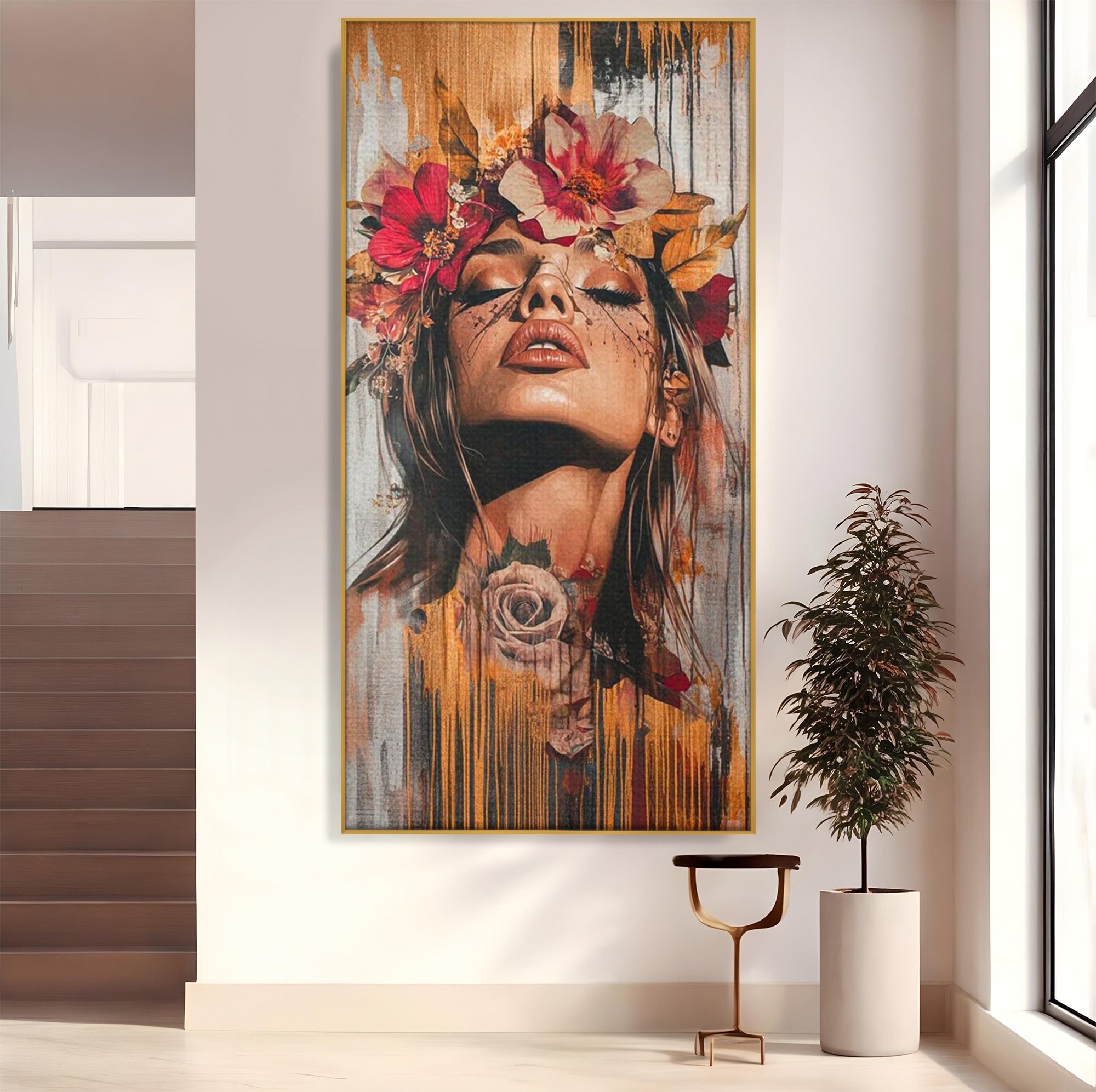 Tablou Canvas Premium LuxCanva® PI1355, Muza Boema, Floare, Feminitate, Coroana, Arta, Culori Vibrante, Living, Dormitor, Salon