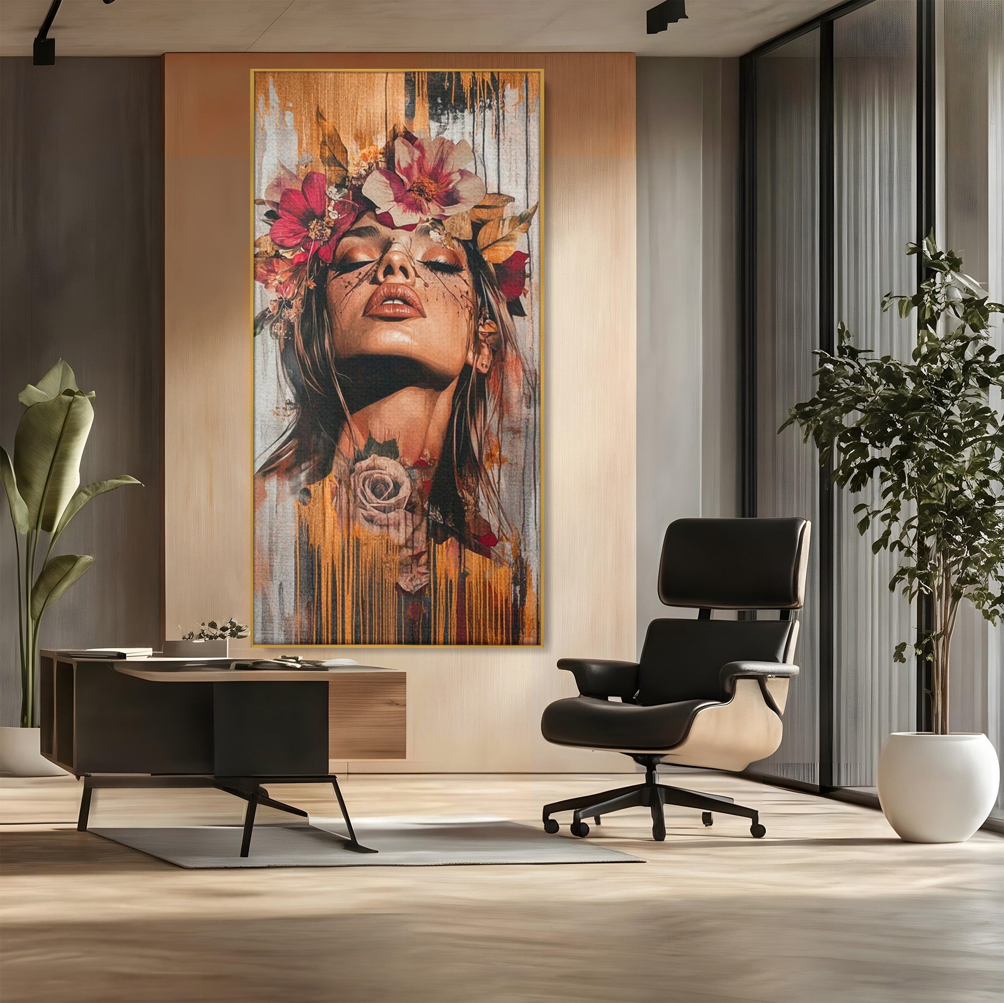 Tablou Canvas Premium LuxCanva® PI1355, Muza Boema, Floare, Feminitate, Coroana, Arta, Culori Vibrante, Living, Dormitor, Salon