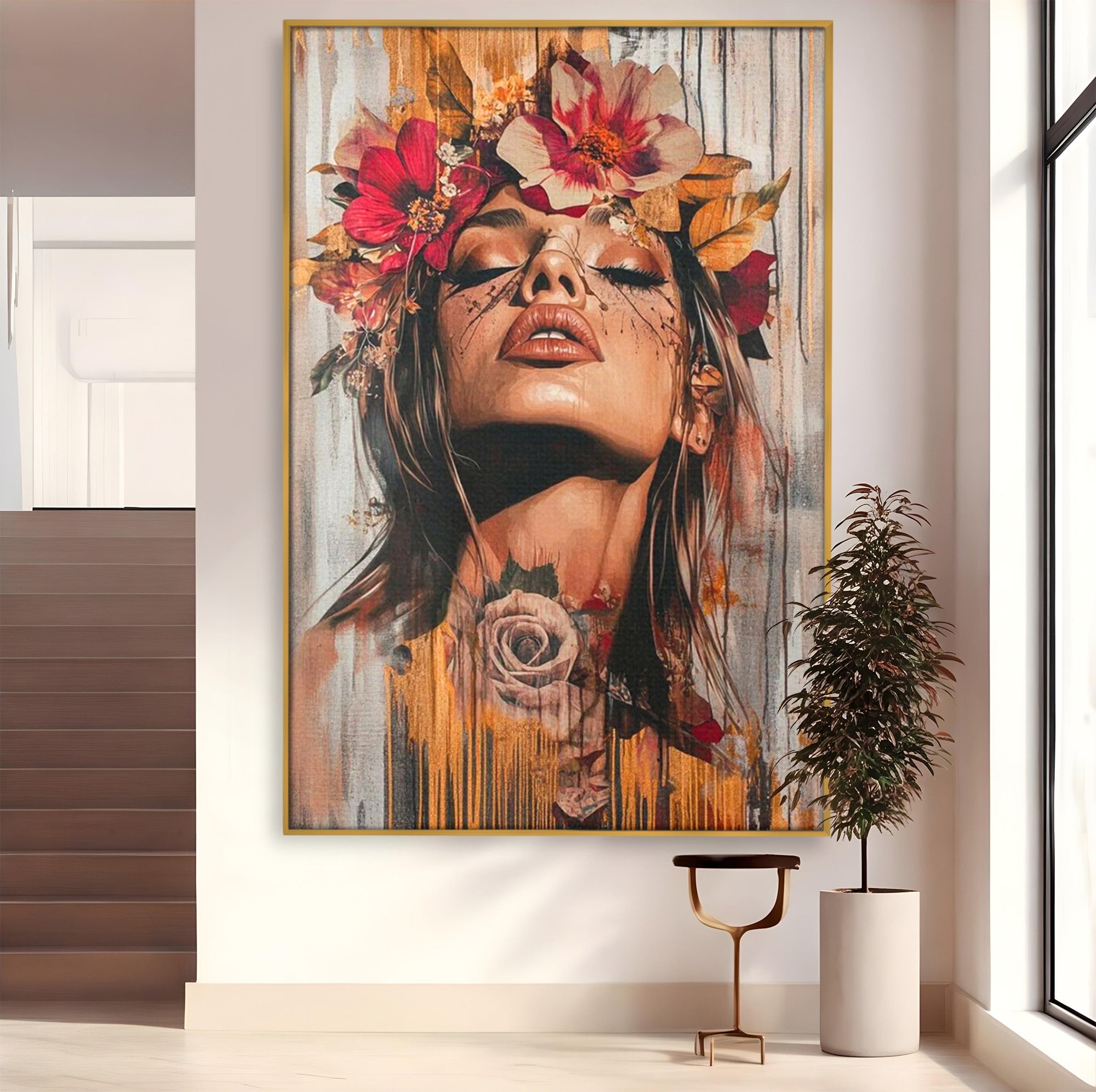 Tablou Canvas Premium LuxCanva® PI1355, Muza Boema, Floare, Feminitate, Coroana, Arta, Culori Vibrante, Living, Dormitor, Salon