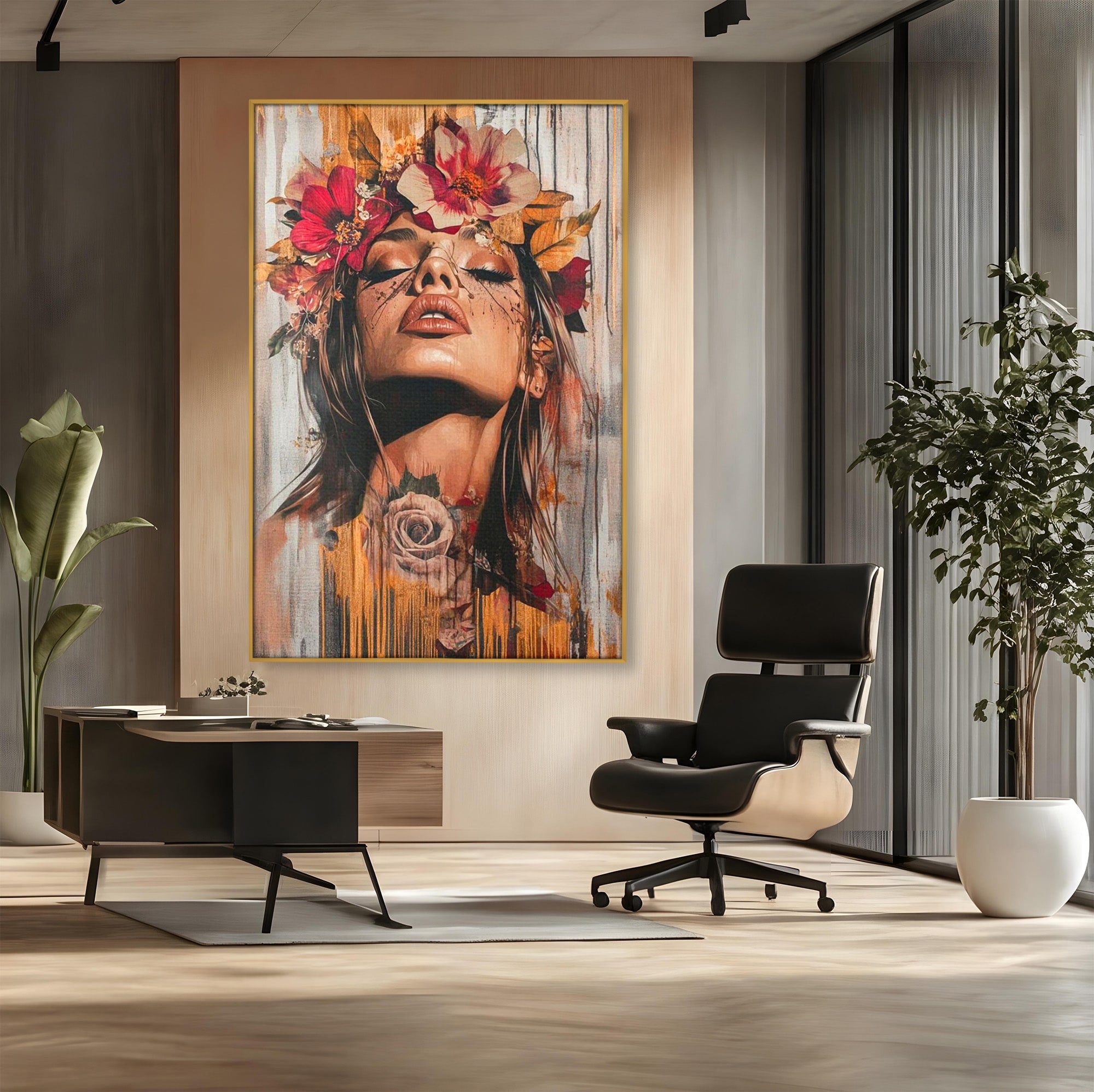 Tablou Canvas Premium LuxCanva® PI1355, Muza Boema, Floare, Feminitate, Coroana, Arta, Culori Vibrante, Living, Dormitor, Salon