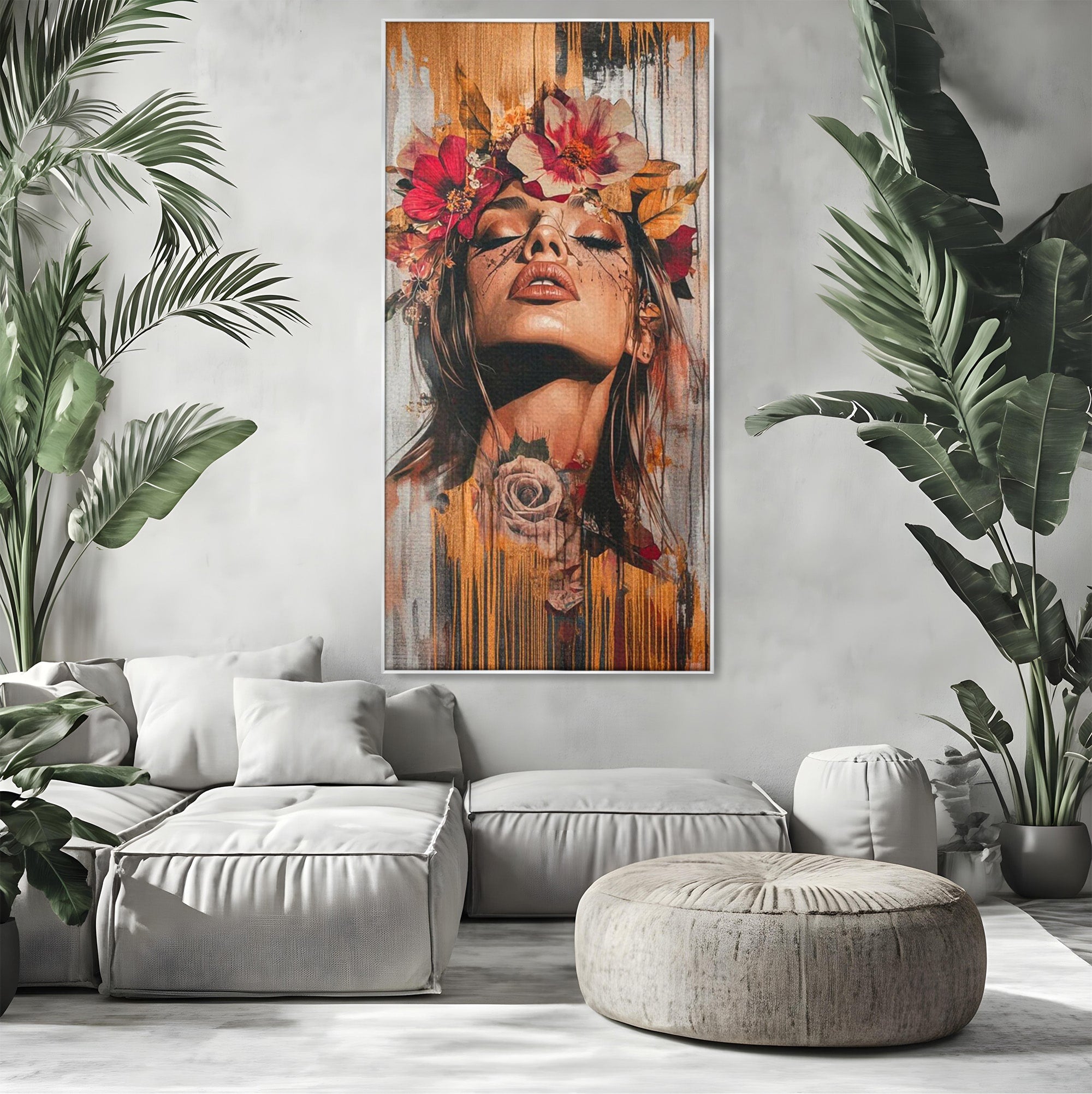 Tablou Canvas Premium LuxCanva® PI1355, Muza Boema, Floare, Feminitate, Coroana, Arta, Culori Vibrante, Living, Dormitor, Salon