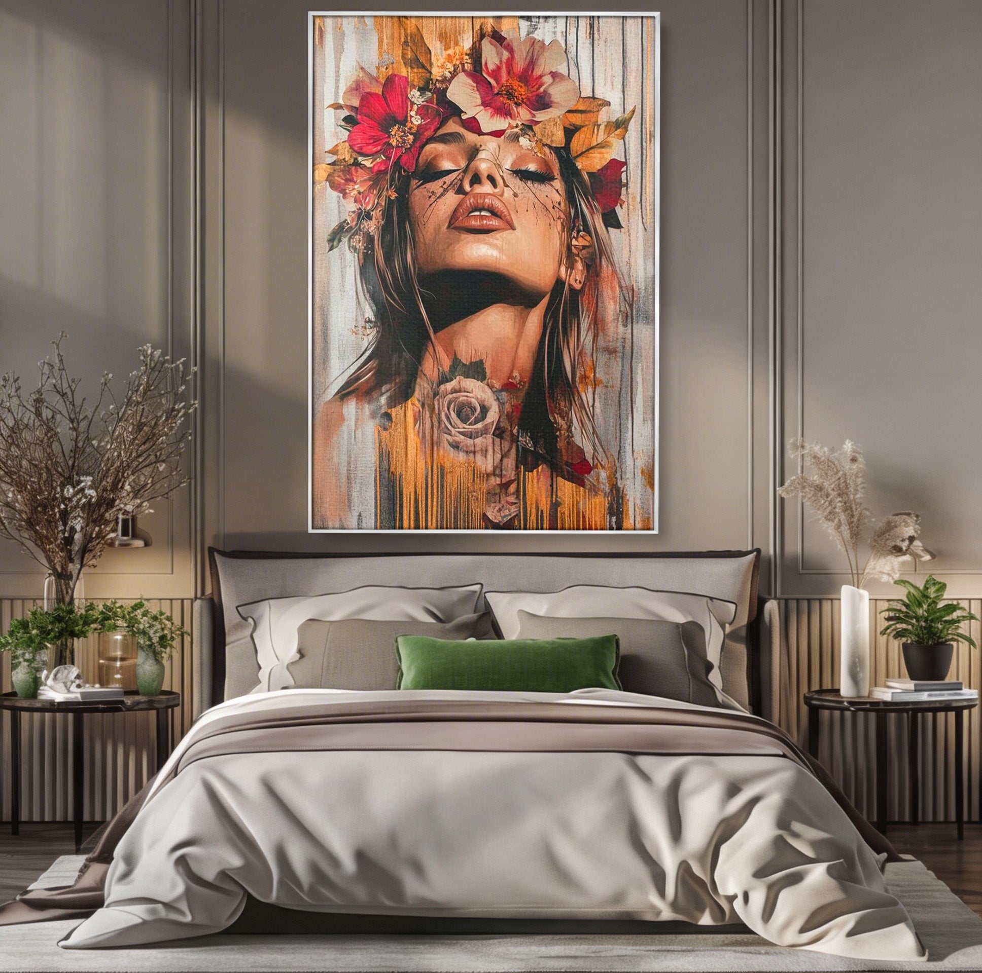 Tablou Canvas Premium LuxCanva® PI1355, Muza Boema, Floare, Feminitate, Coroana, Arta, Culori Vibrante, Living, Dormitor, Salon