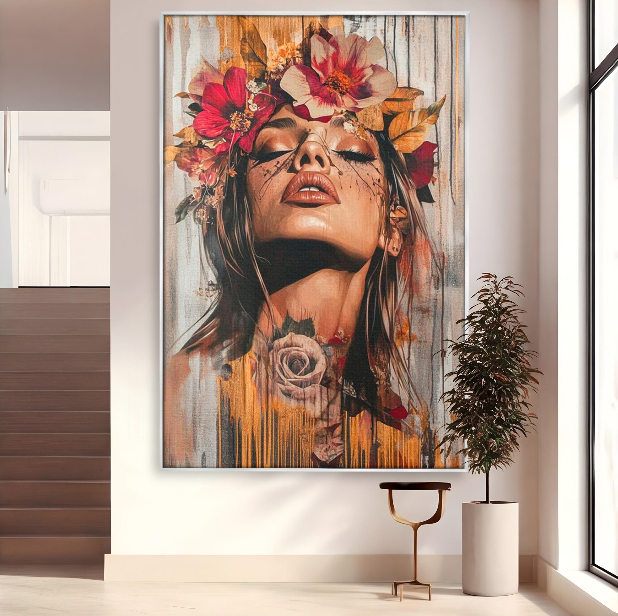 Tablou Canvas Premium LuxCanva® PI1355, Muza Boema, Floare, Feminitate, Coroana, Arta, Culori Vibrante, Living, Dormitor, Salon