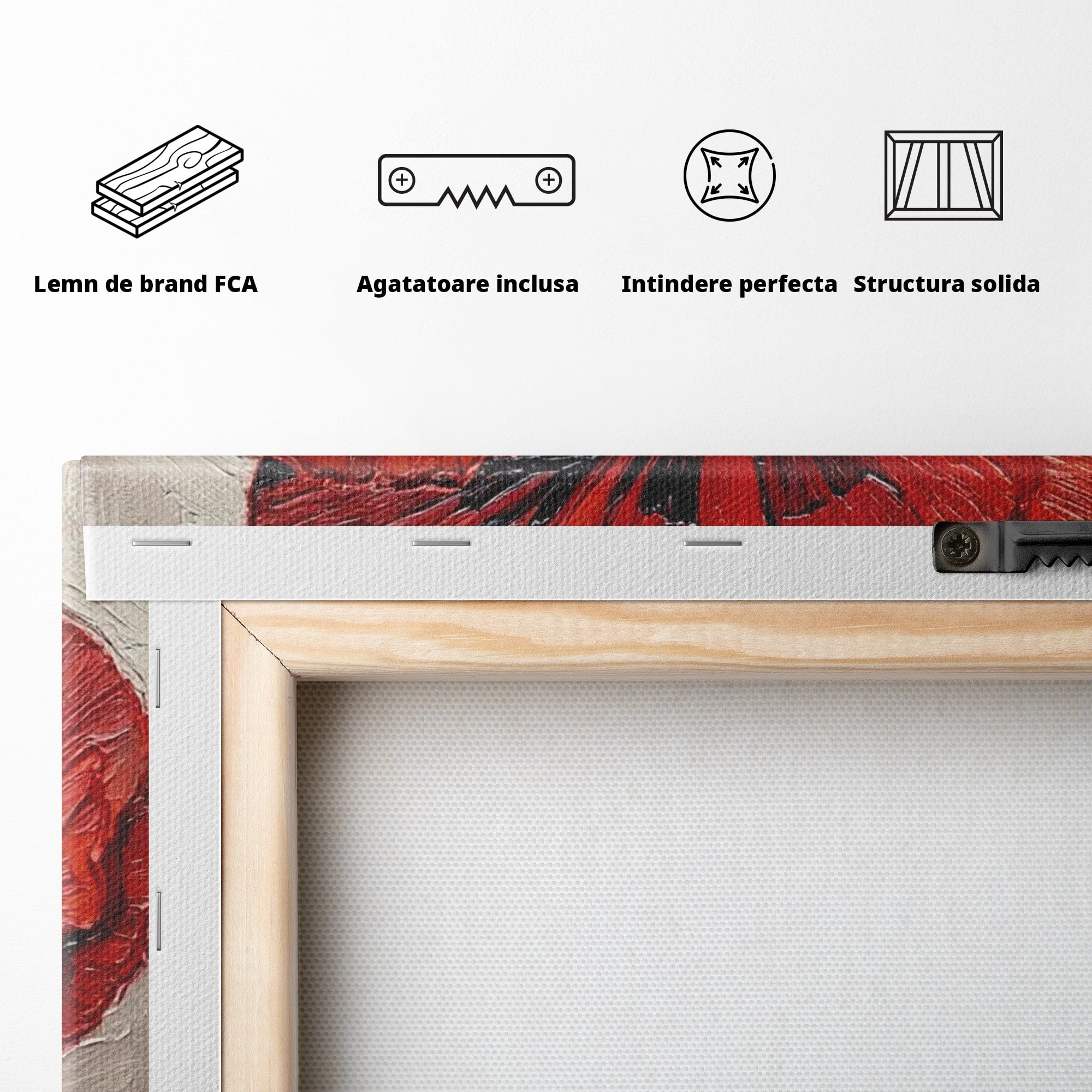 Tablou Canvas Premium LuxCanva® PI1356, Silueta Printre Maci, Femeie, Flori, Buchet, Eleganta, Rosu, Culori Vibrante, Living, Dormitor, Salon