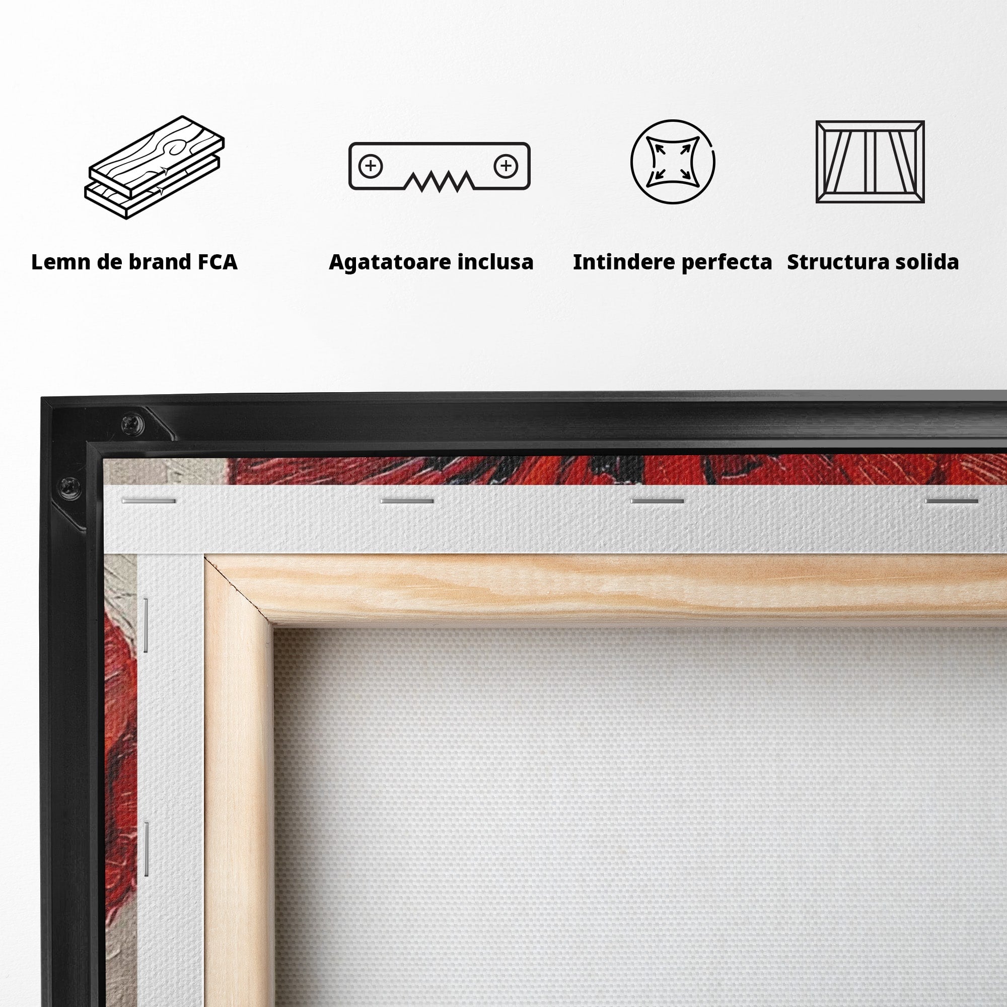 Tablou Canvas Premium LuxCanva® PI1356, Silueta Printre Maci, Femeie, Flori, Buchet, Eleganta, Rosu, Culori Vibrante, Living, Dormitor, Salon