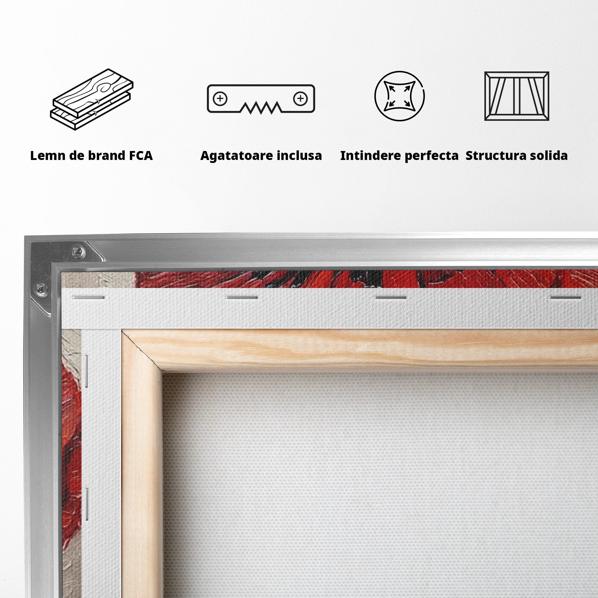 Tablou Canvas Premium LuxCanva® PI1356, Silueta Printre Maci, Femeie, Flori, Buchet, Eleganta, Rosu, Culori Vibrante, Living, Dormitor, Salon