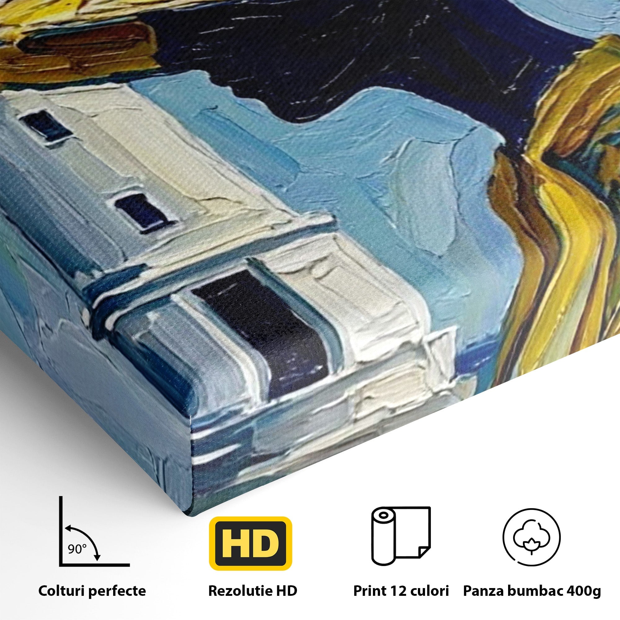 Tablou Canvas Premium LuxCanva® PI1357, Lamai sub Cerul Albastru, Femeie, Lamai, Far, Mare, Palarie, Amalfi, Culori Vibrante, Living, Dormitor, Bucatarie