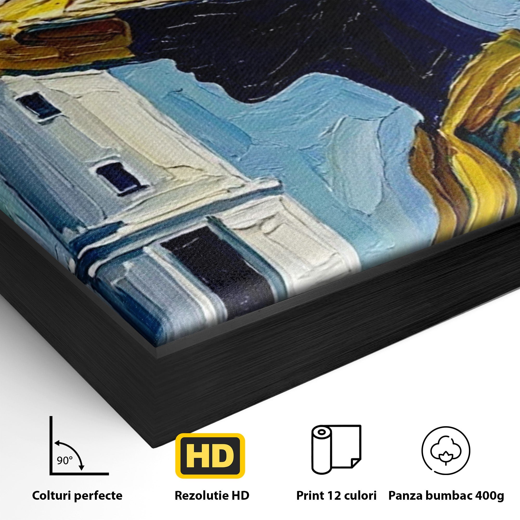 Tablou Canvas Premium LuxCanva® PI1357, Lamai sub Cerul Albastru, Femeie, Lamai, Far, Mare, Palarie, Amalfi, Culori Vibrante, Living, Dormitor, Bucatarie
