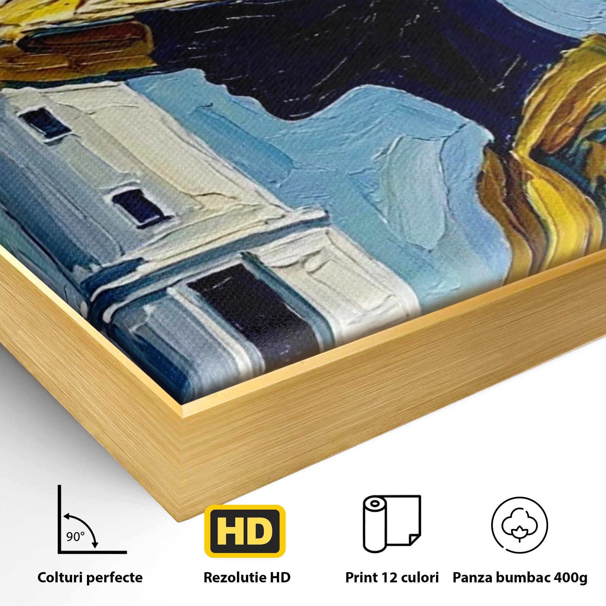 Tablou Canvas Premium LuxCanva® PI1357, Lamai sub Cerul Albastru, Femeie, Lamai, Far, Mare, Palarie, Amalfi, Culori Vibrante, Living, Dormitor, Bucatarie