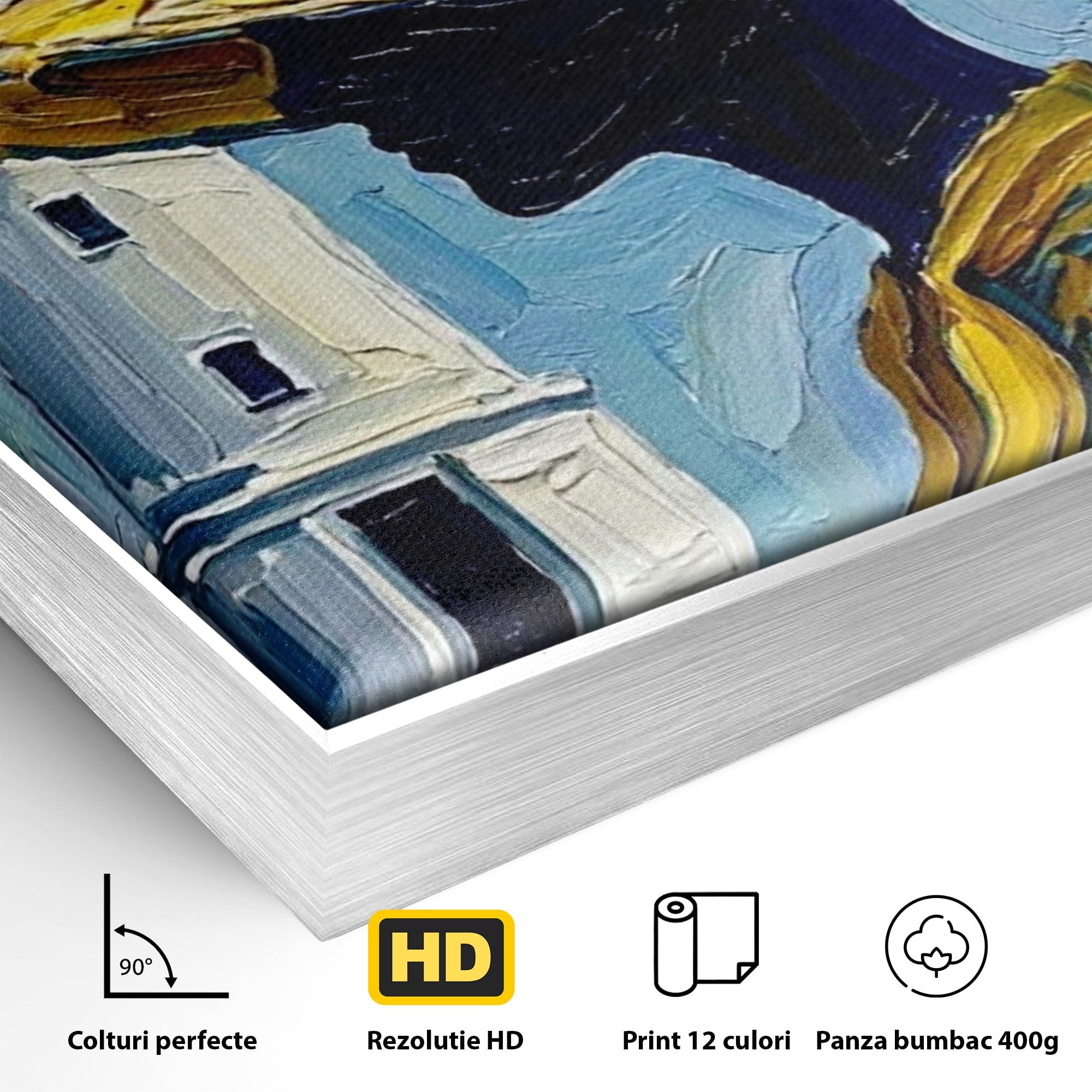 Tablou Canvas Premium LuxCanva® PI1357, Lamai sub Cerul Albastru, Femeie, Lamai, Far, Mare, Palarie, Amalfi, Culori Vibrante, Living, Dormitor, Bucatarie