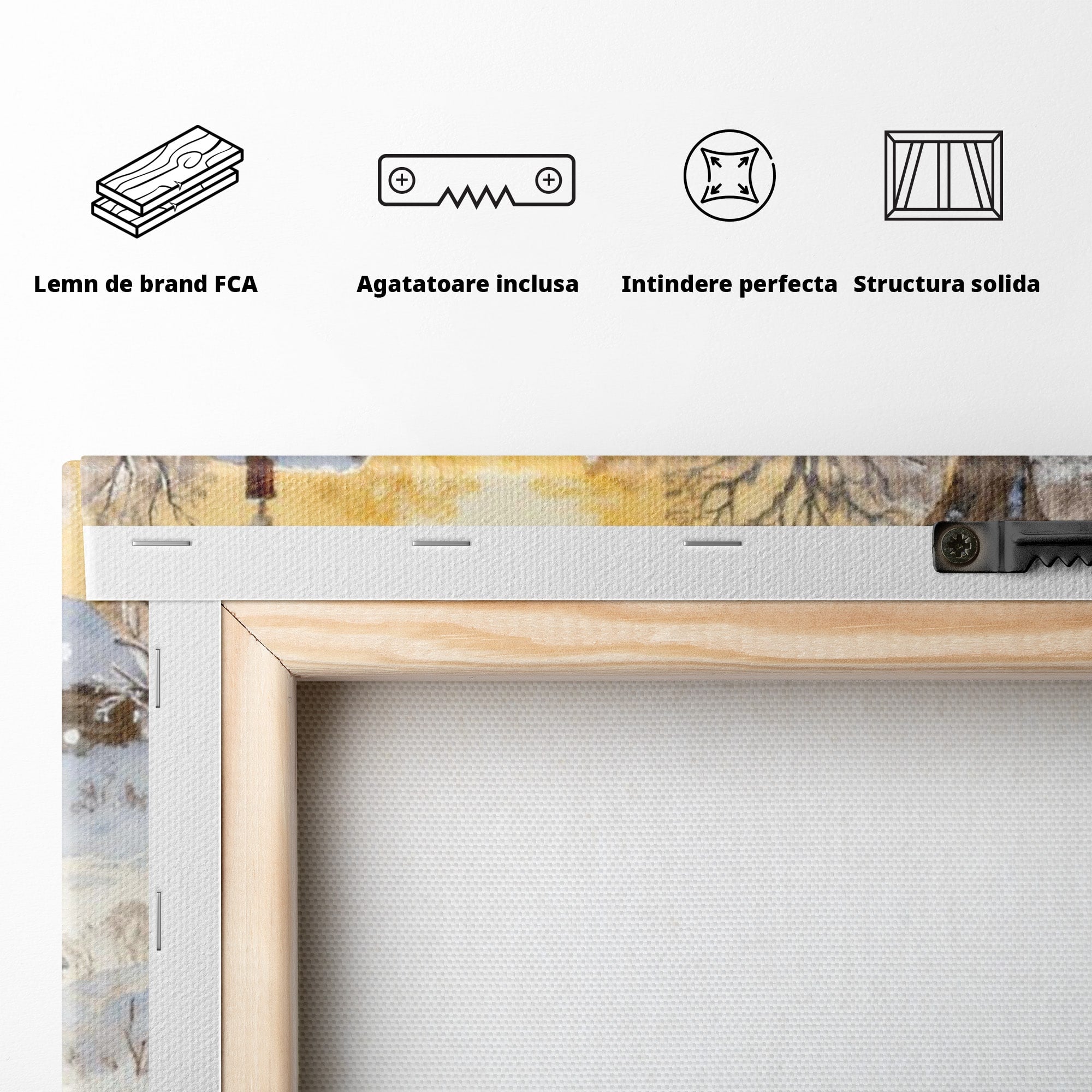 Tablou Canvas Premium LuxCanva® PI1358, Magia Iernii cu Winnie, Padure, Prietenie, Desene Animate, Natura, Copii, Culori Vibrante, Dormitor, Camera Copii