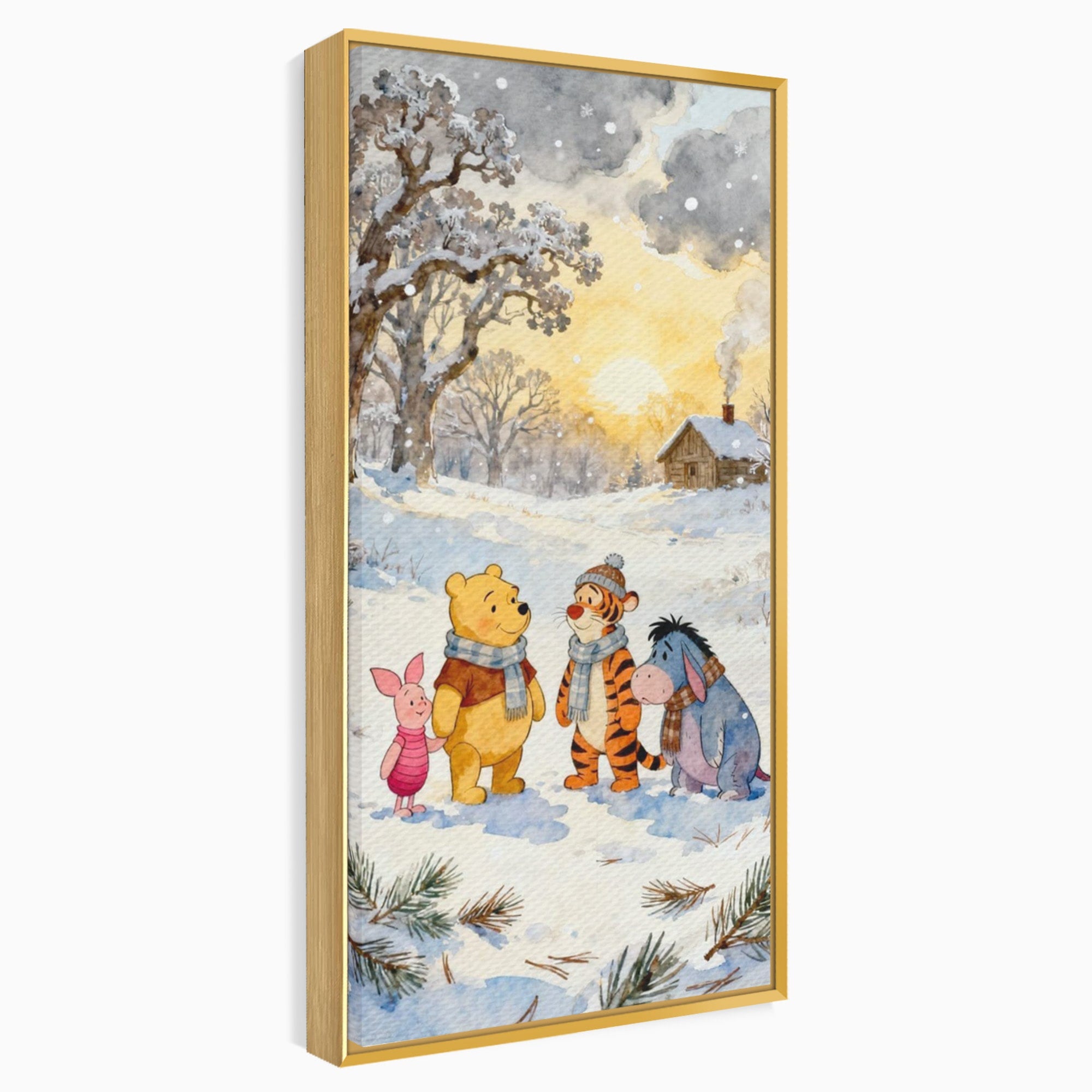 Tablou Canvas Premium LuxCanva® PI1358, Magia Iernii cu Winnie, Padure, Prietenie, Desene Animate, Natura, Copii, Culori Vibrante, Dormitor, Camera Copii