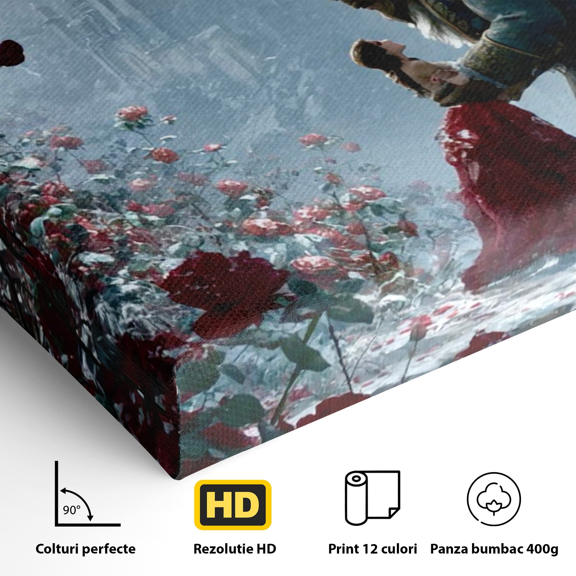 Tablou Canvas Premium LuxCanva® PI1359, Frumoasa Si Bestia, Basme, Iubire, Castel, Dans, Trandafiri, Belle, Culori Vibrante, Living, Dormitor, Camera Copii